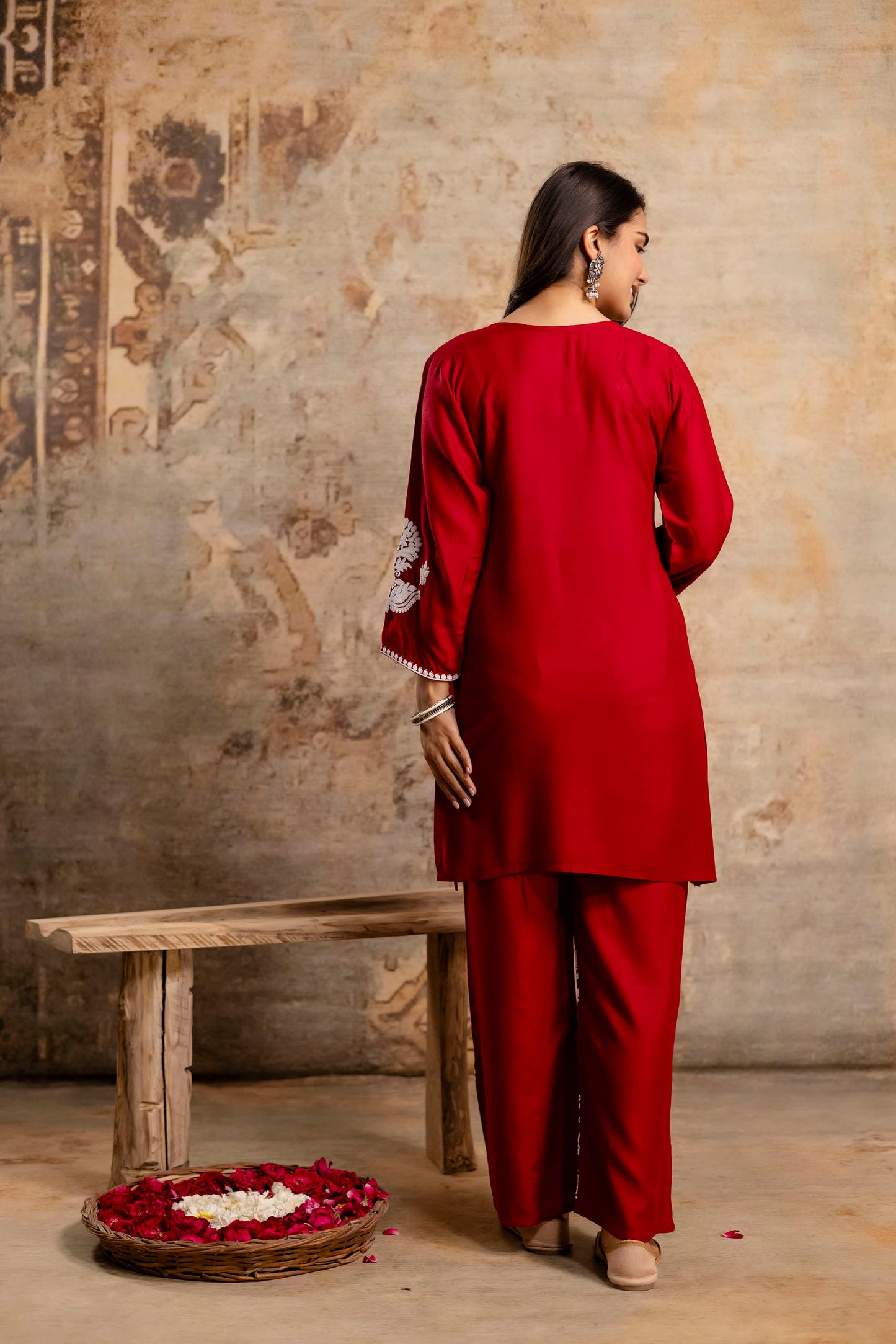 MAROON Women Rayon Ethnic Top Plazzo Set