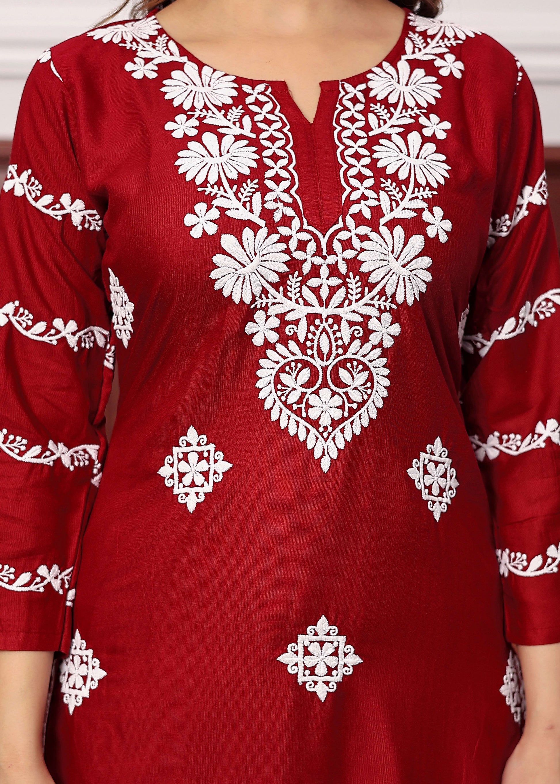 MAROON Women's rayon chikankari work straight kurta palazzo set for women