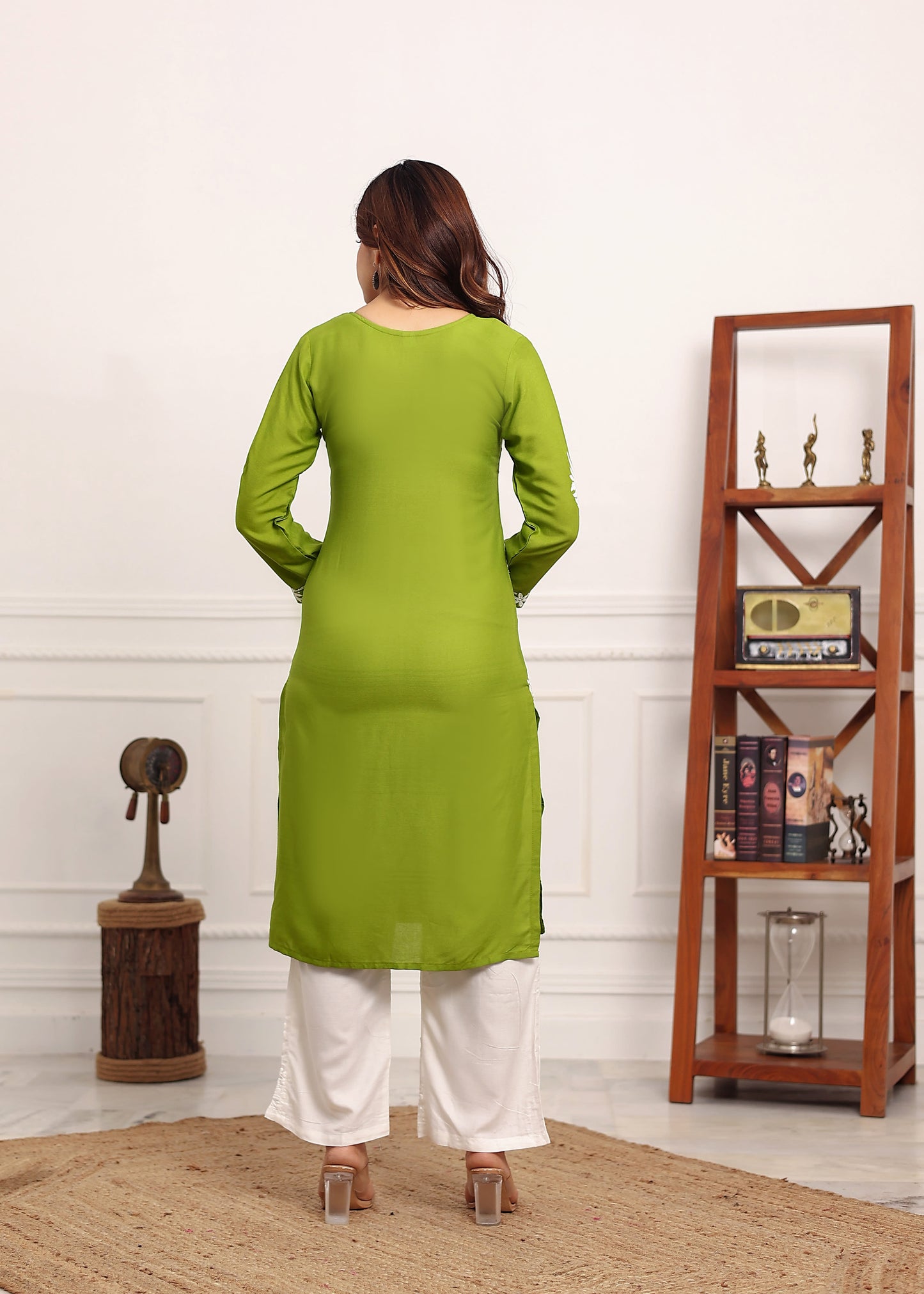 MEHNDI Elegant Chikankari Below Knee Length Kurti Plazo Set Perfect For All Occasion