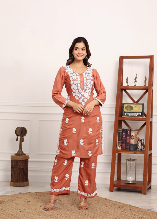MISTY ROSE New colours in our best seller chikankari Plazzo set