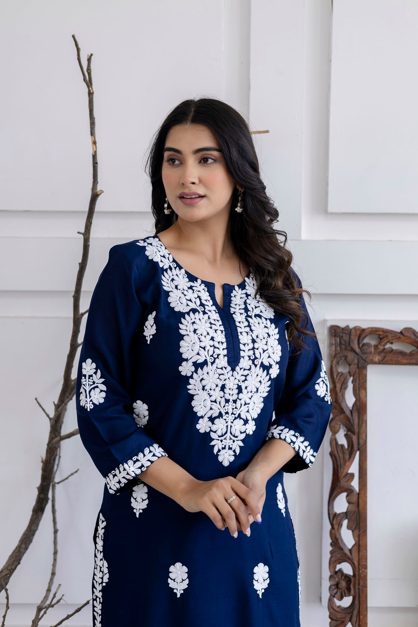 NEVY BLUE  Women Rayon Embroidered Kurta Set