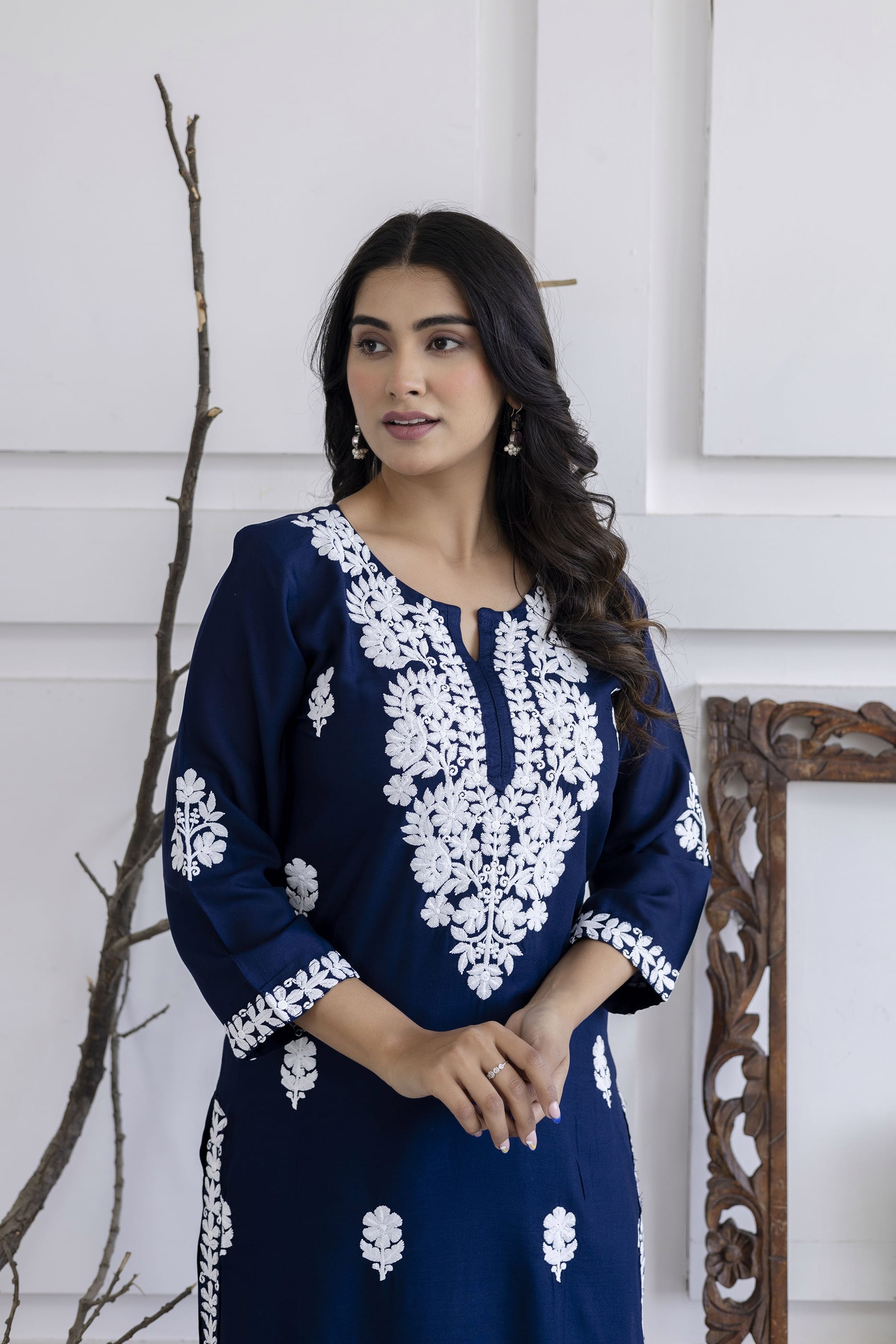 NEVY BLUE  Women Rayon Embroidered Kurta Set