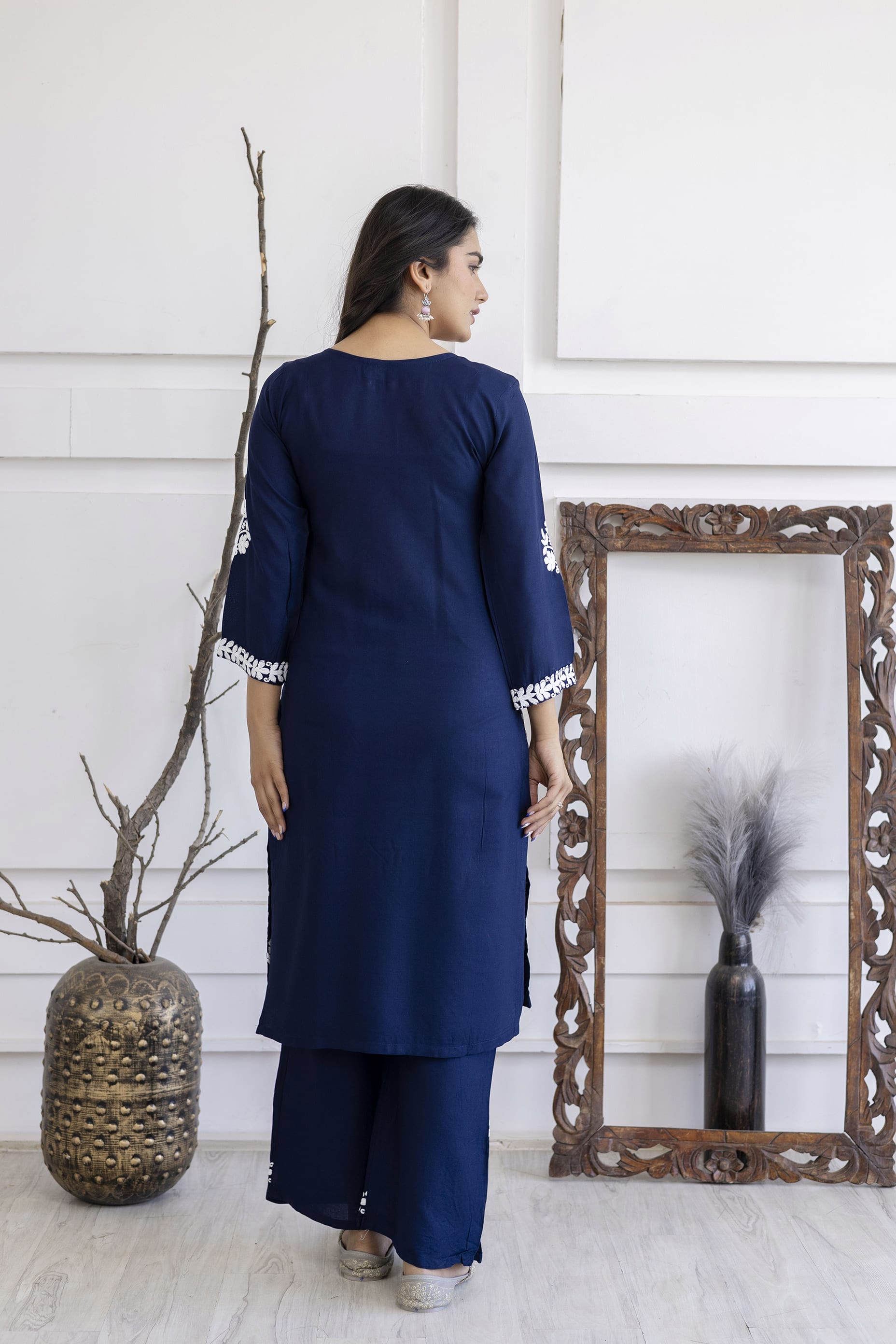 NEVY BLUE  Women Rayon Embroidered Kurta Set