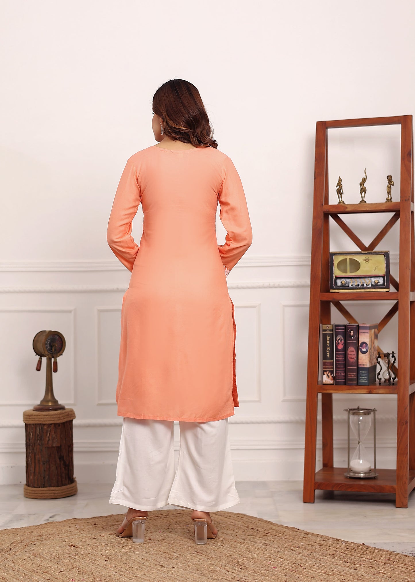 PEACH Embroidered Chikan Kurta with plazzo ethnic Indian wear- Chikankari Work