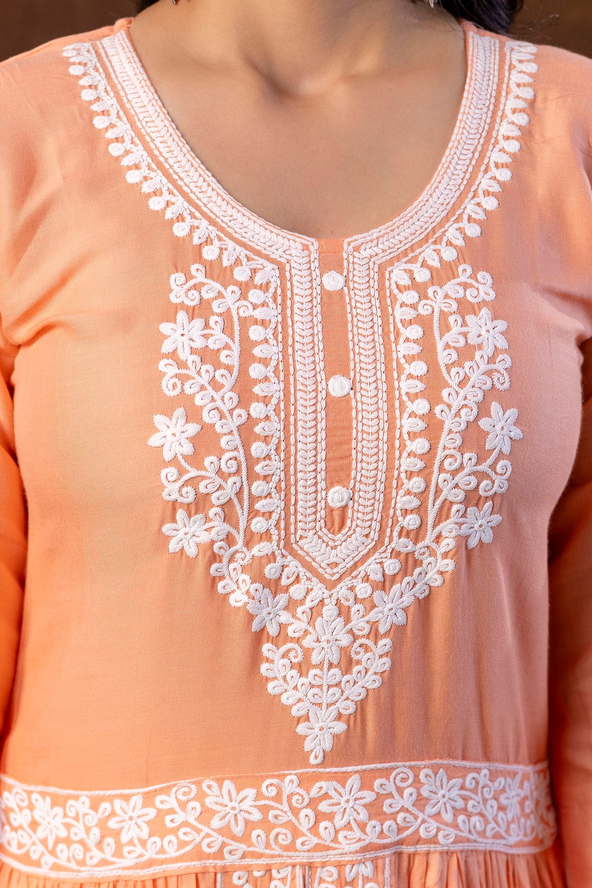 PEACH Women Embroidered Fashionable Printed || Naira Cut Kurta, Pant and Dupatta Set for Wedding, Party & Festivals