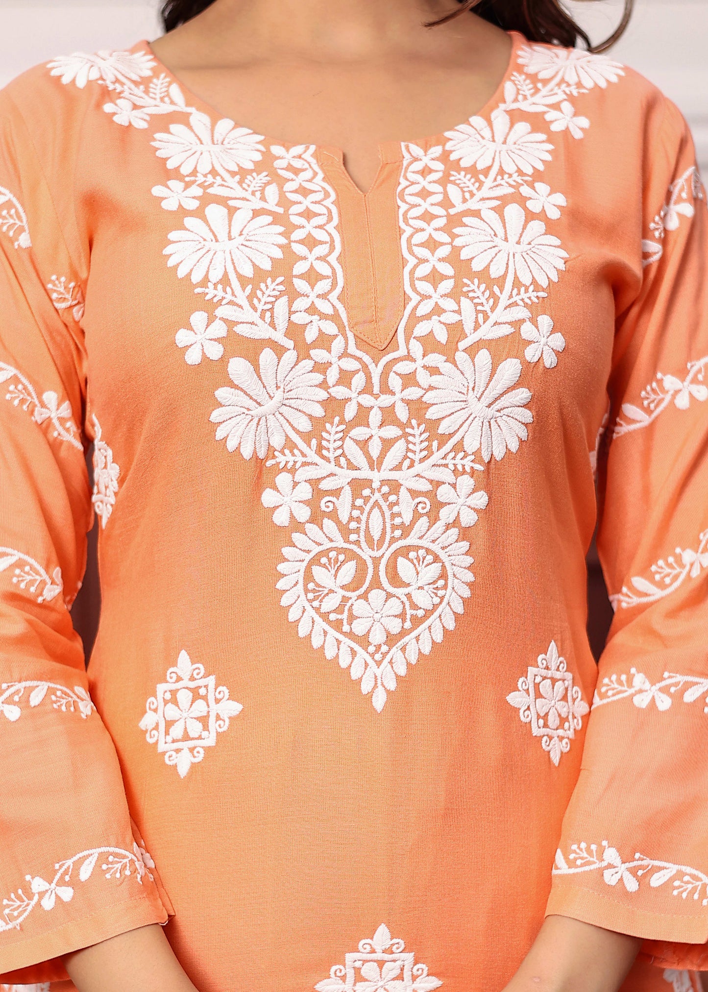 PEACH Women's rayon chikankari work straight kurta palazzo set for women