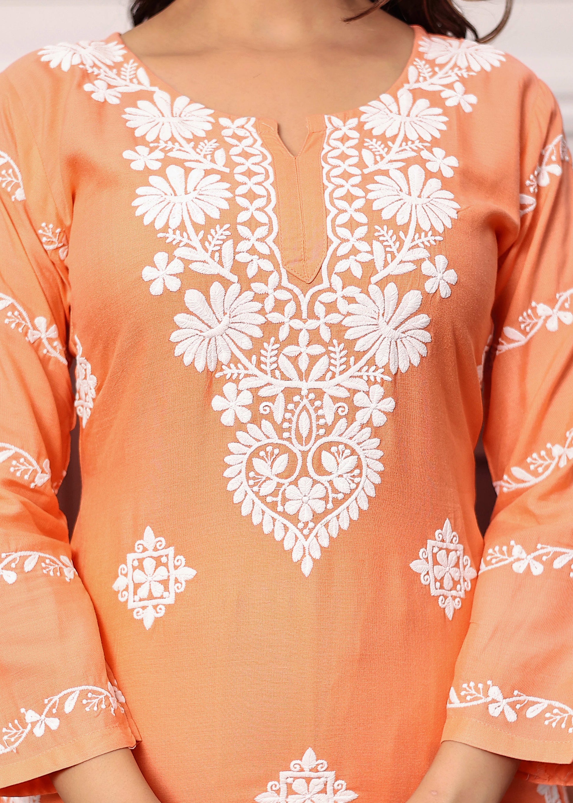 PEACH Women's rayon chikankari work straight kurta palazzo set for women