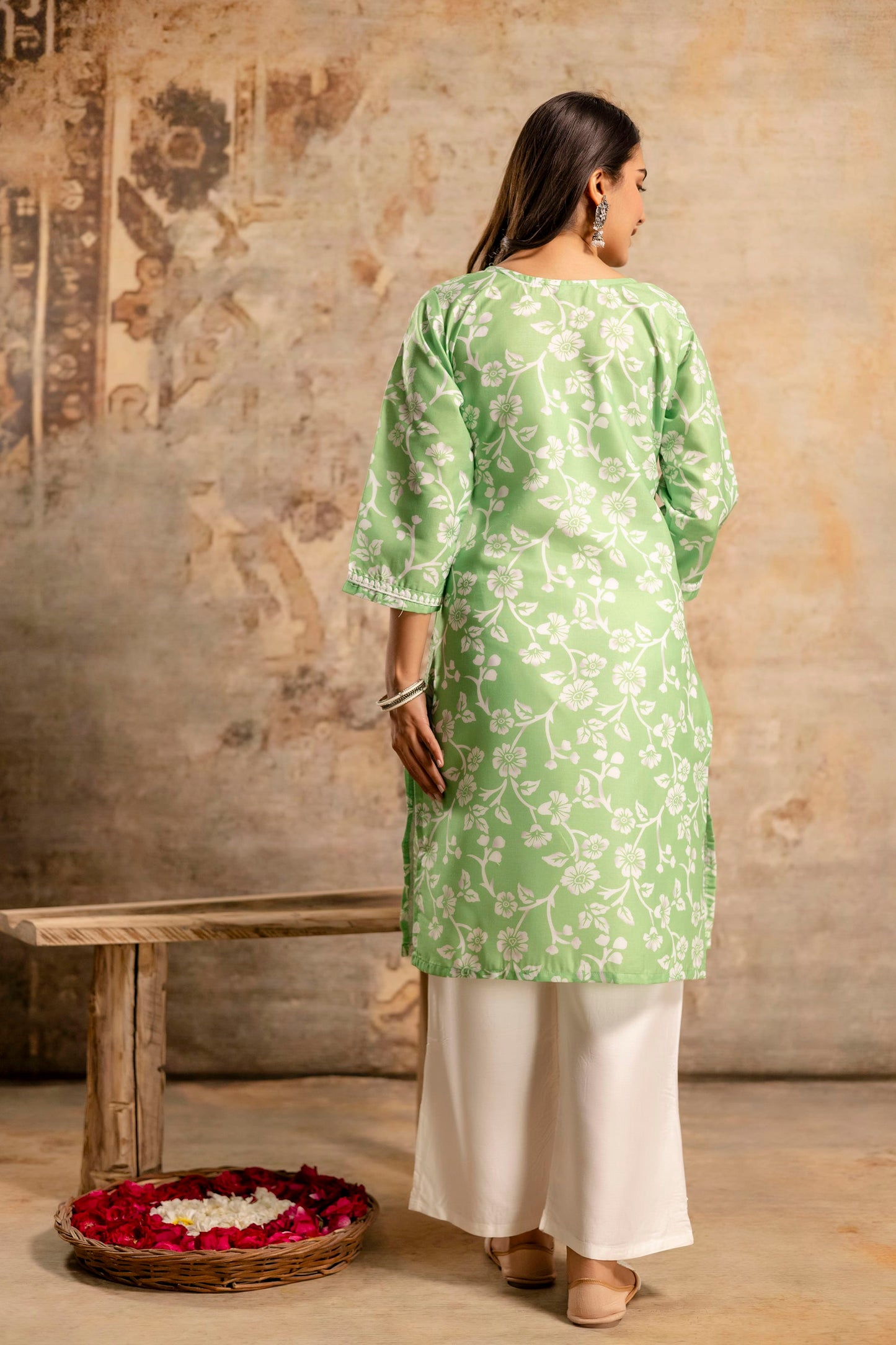 PEROT Women's Cotton Blend Chikankari Embroidered Straight Kurta Set