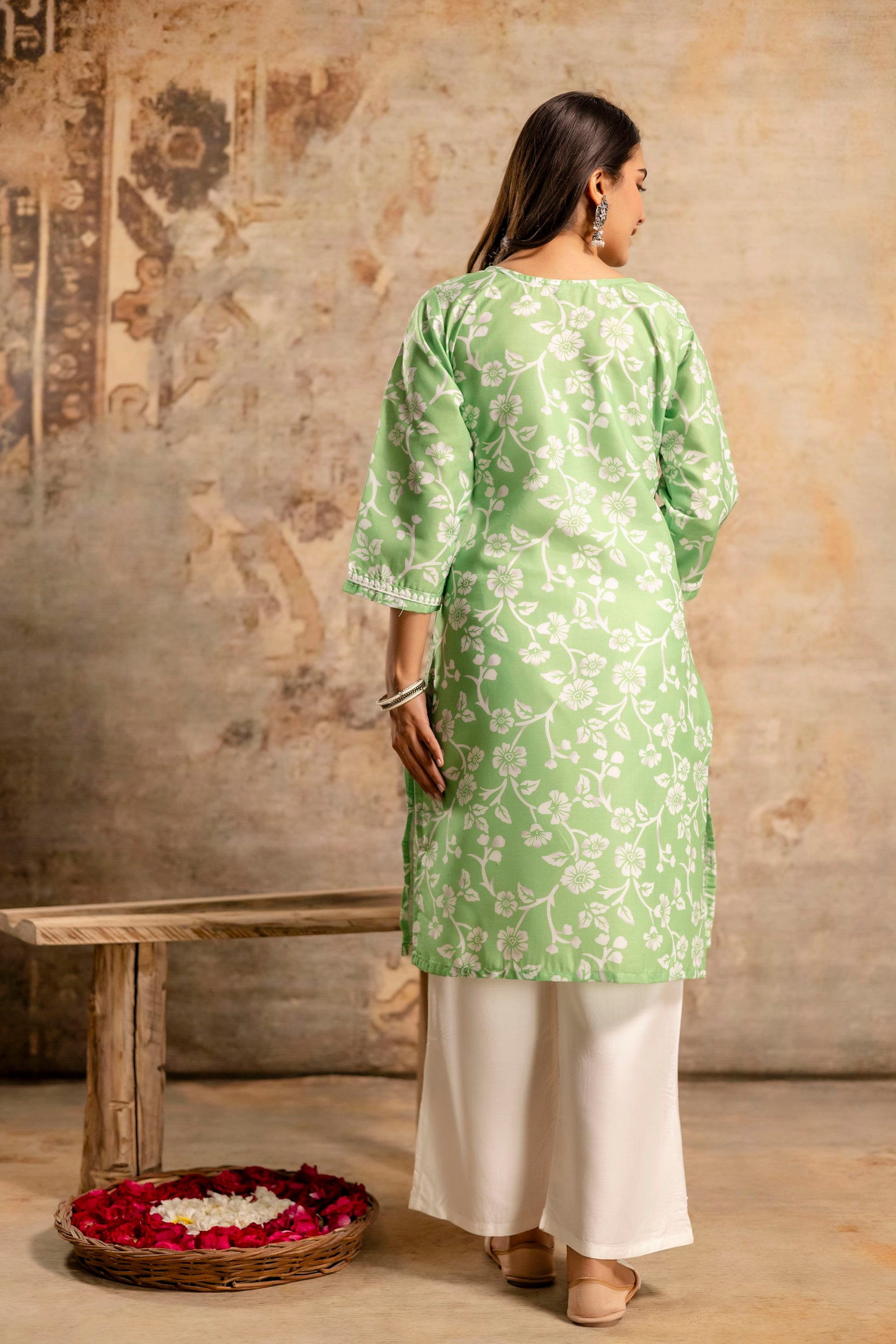 PEROT Women's Cotton Blend Chikankari Embroidered Straight Kurta Set