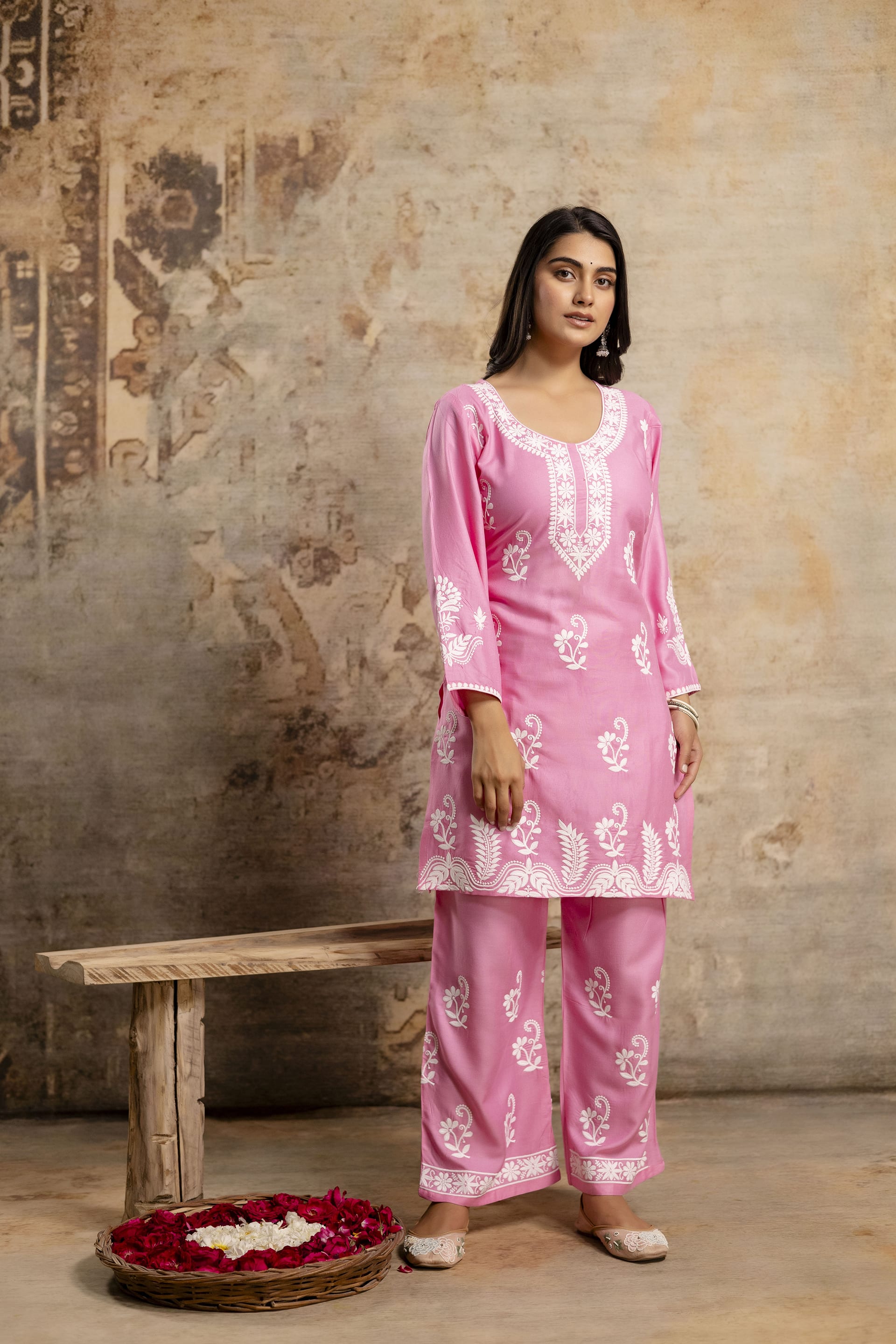 PINK Women Rayon Ethnic Top Plazzo Set