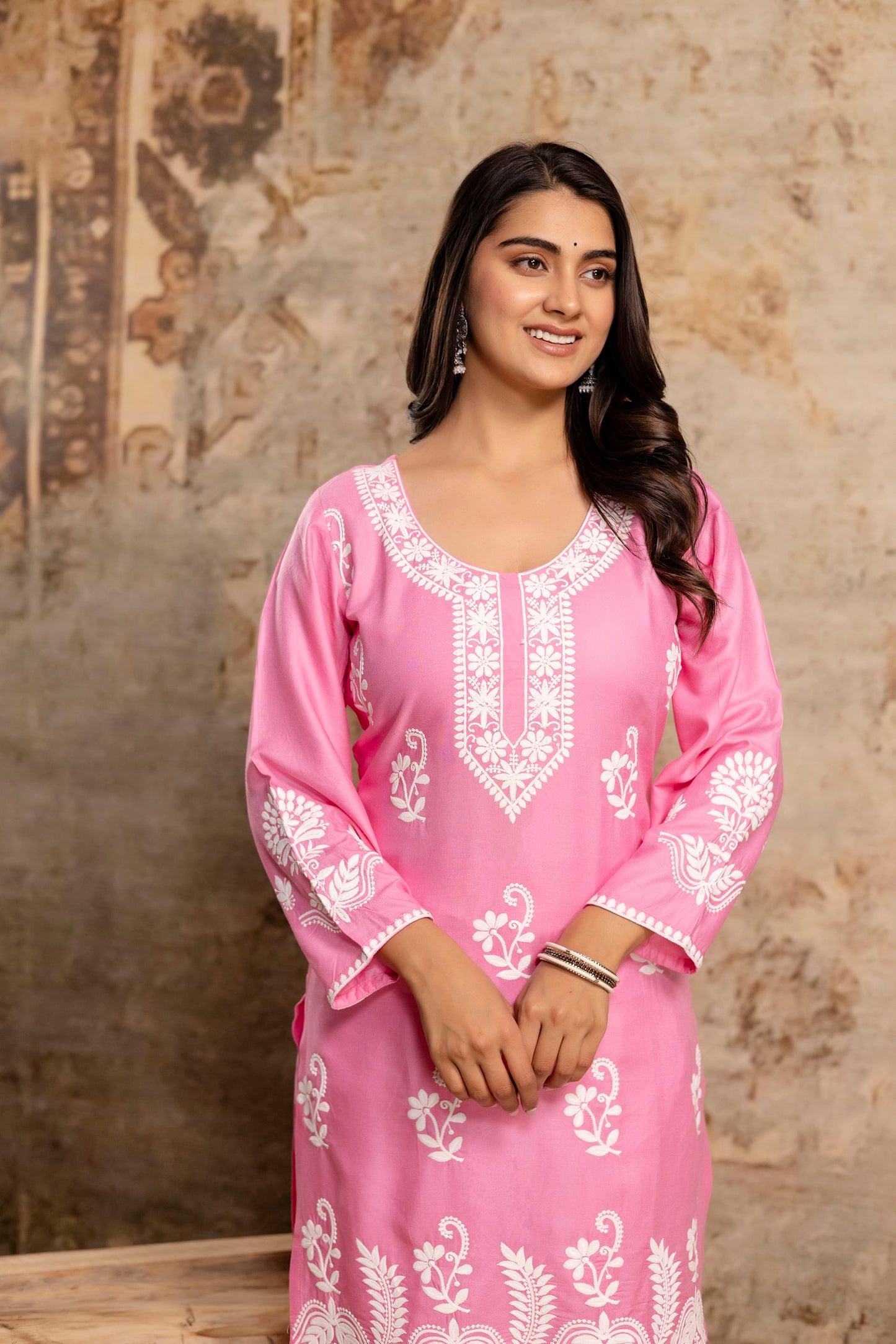 PINK Women Rayon Ethnic Top Plazzo Set