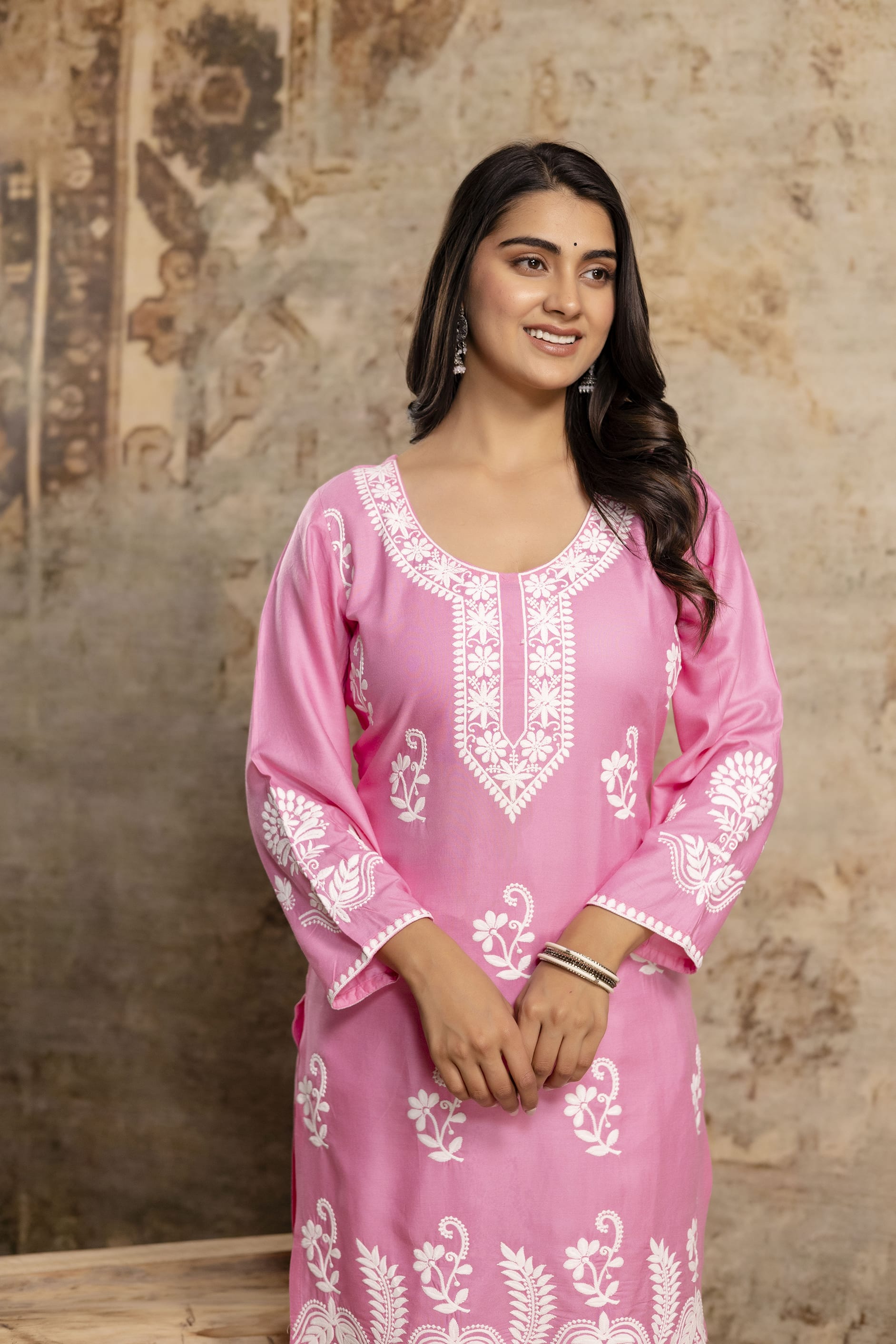PINK Women Rayon Ethnic Top Plazzo Set