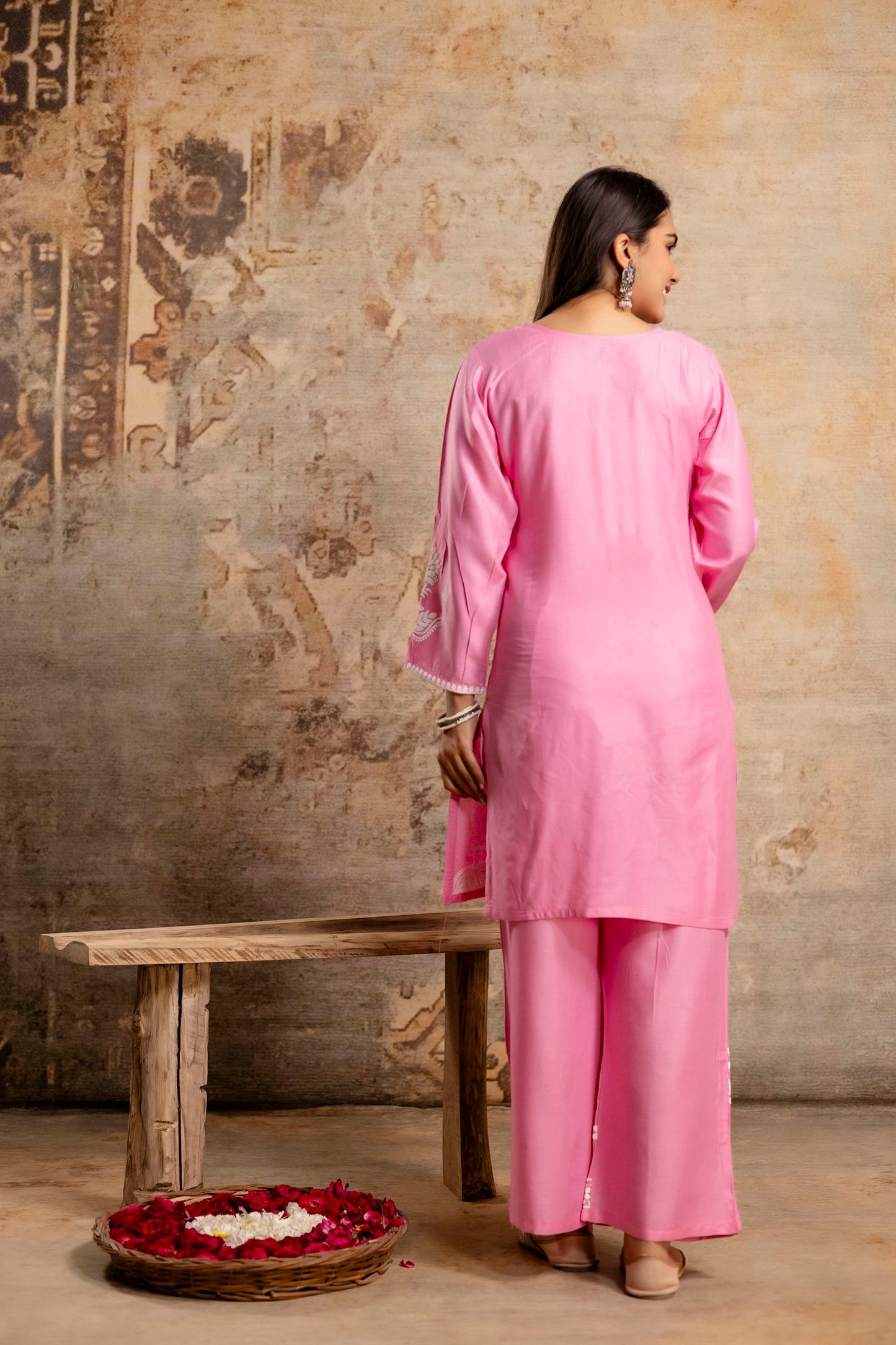 PINK Women Rayon Ethnic Top Plazzo Set