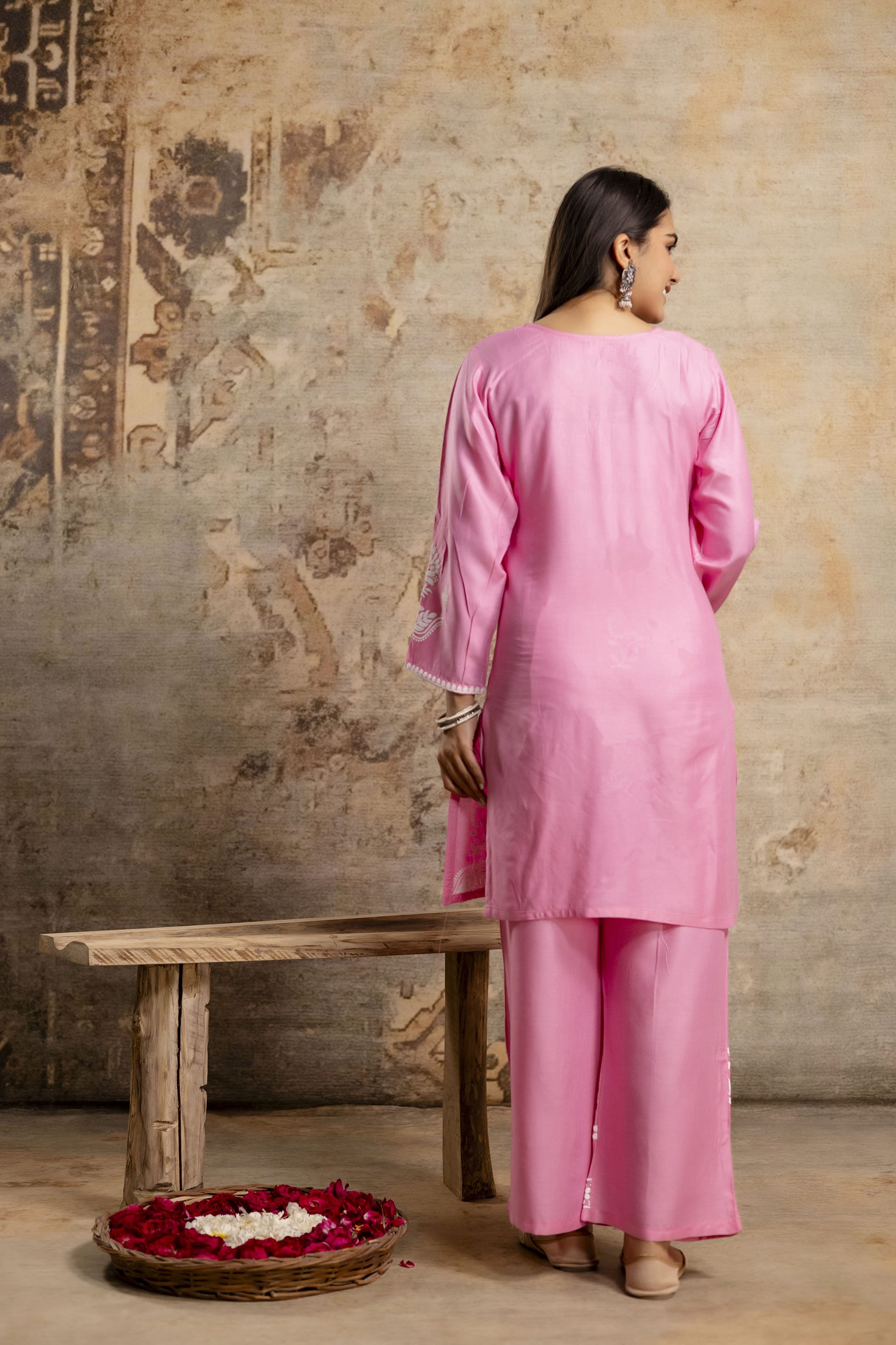 PINK Women Rayon Ethnic Top Plazzo Set