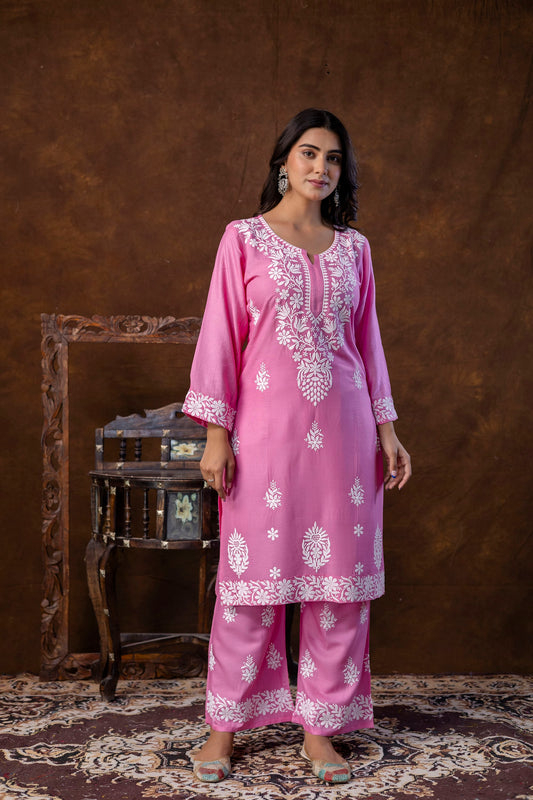 PINK Women's Elegent Kurti set | Kurti Plazo Set