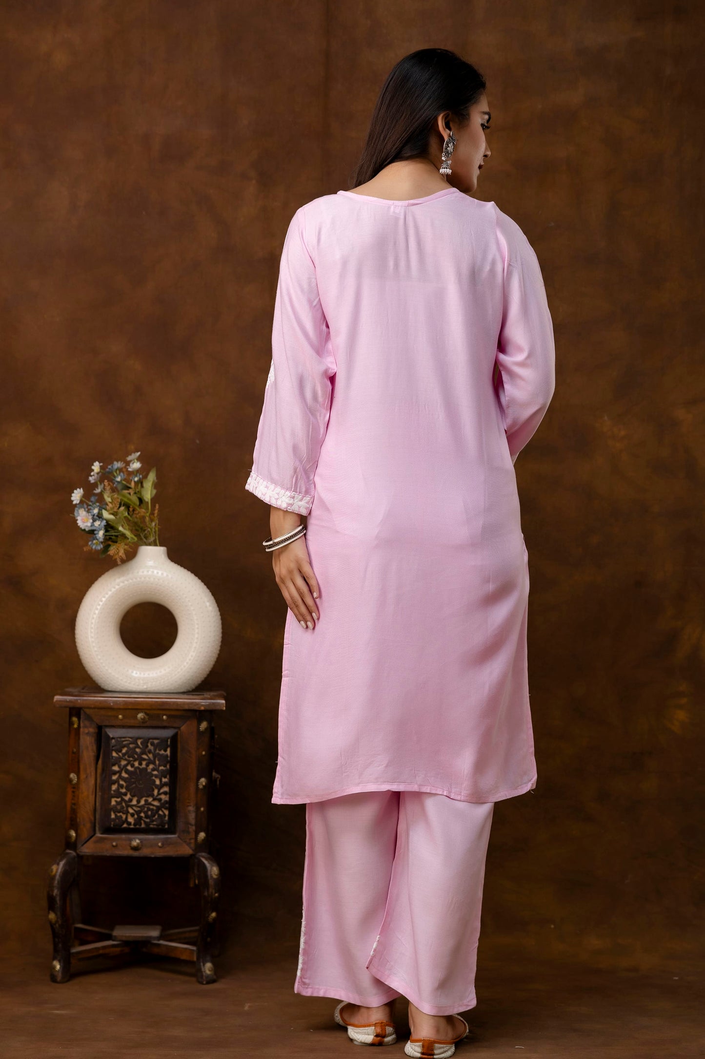 PINK  Women Rayon Embroidered Kurta Set