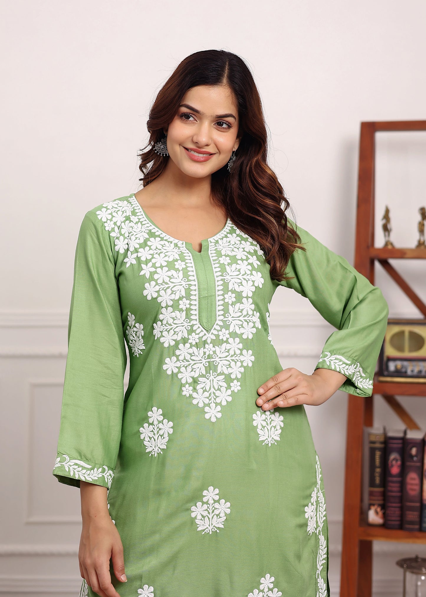 PISTA Chikan Kurta for Women Rayon Straight Chikankari Kurti And White Plazo Set