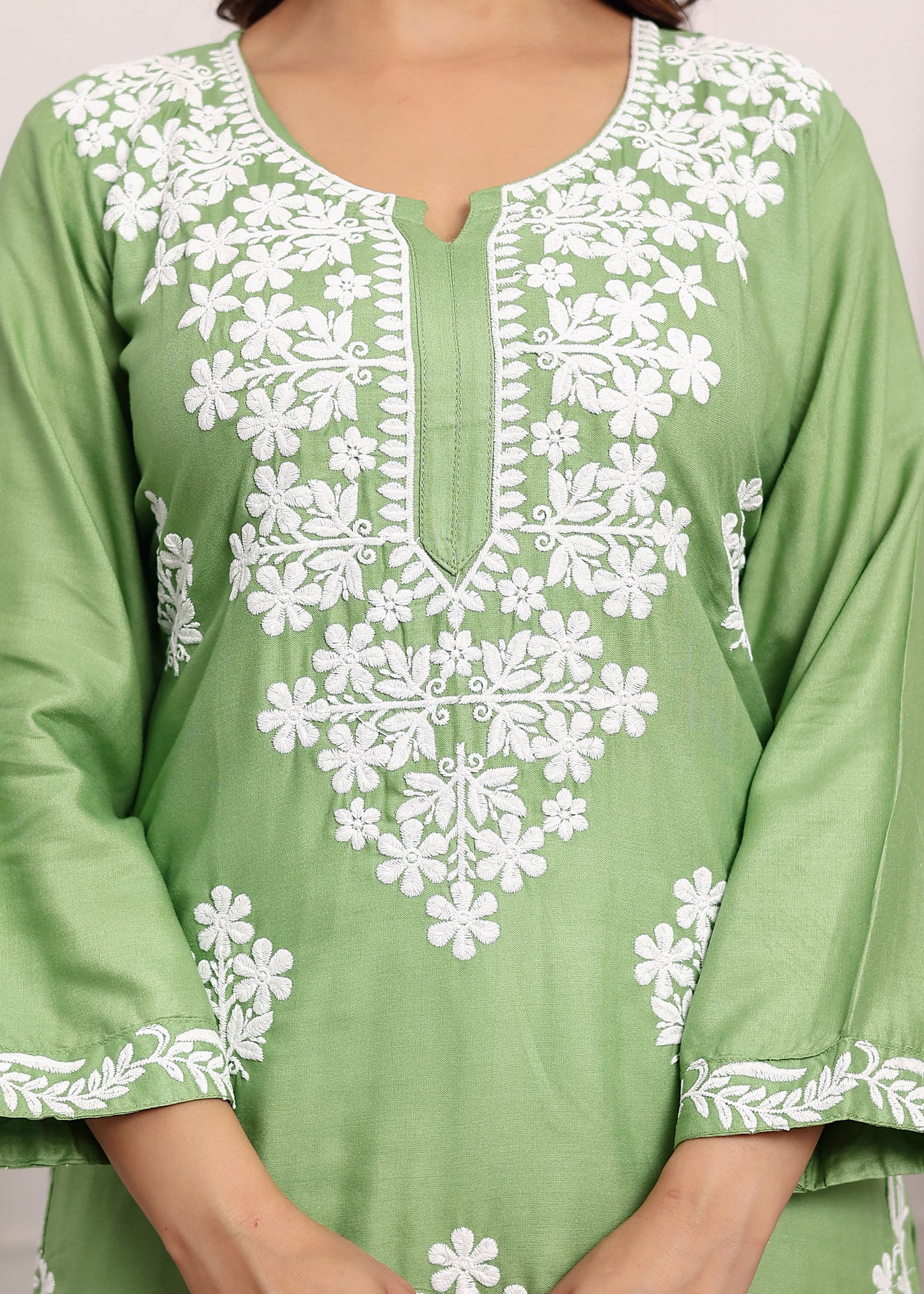 PISTA Chikan Kurta for Women Rayon Straight Chikankari Kurti And White Plazo Set