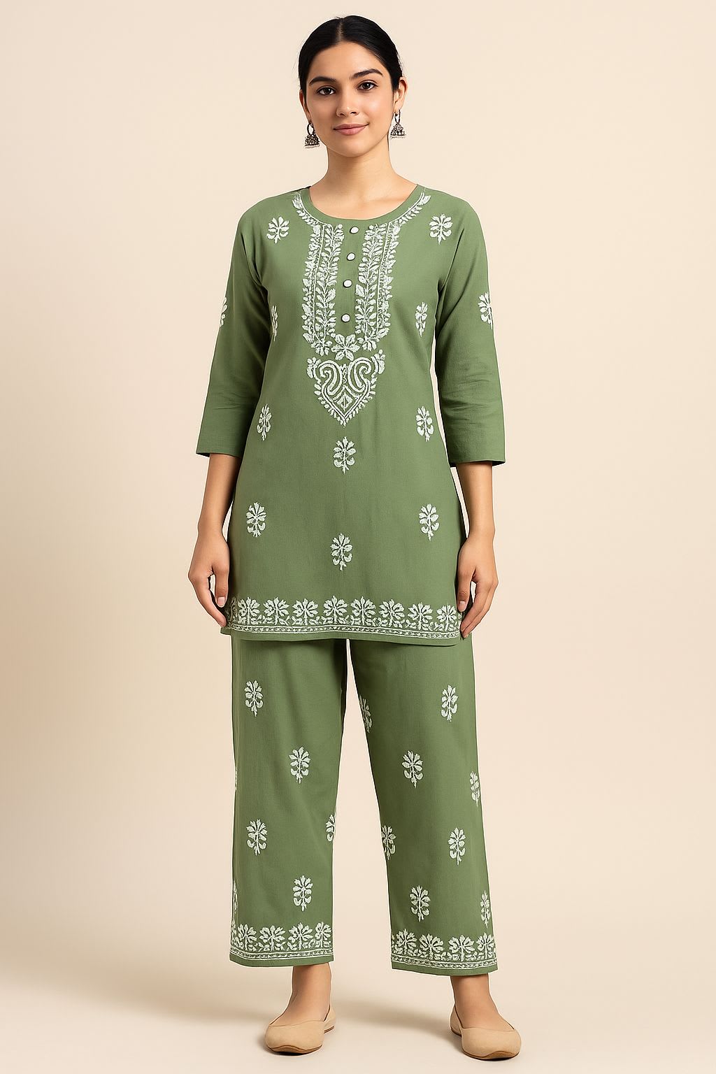 PISTA Premium Reyon Fabric cord-Sets With Beautifully Chikankari Embroidery Work