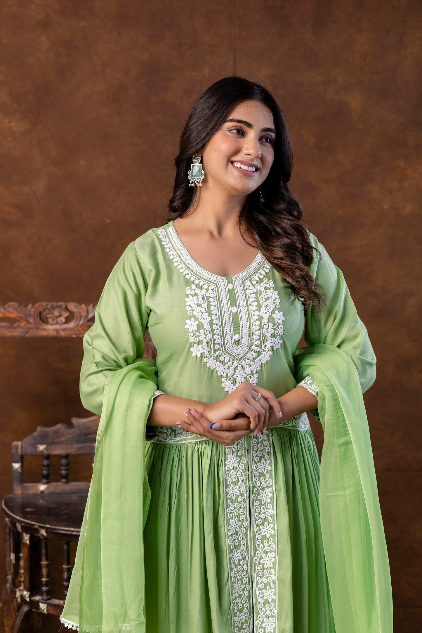 PISTA Women Embroidered Fashionable Printed || Naira Cut Kurta, Pant and Dupatta Set for Wedding, Party & Festivals