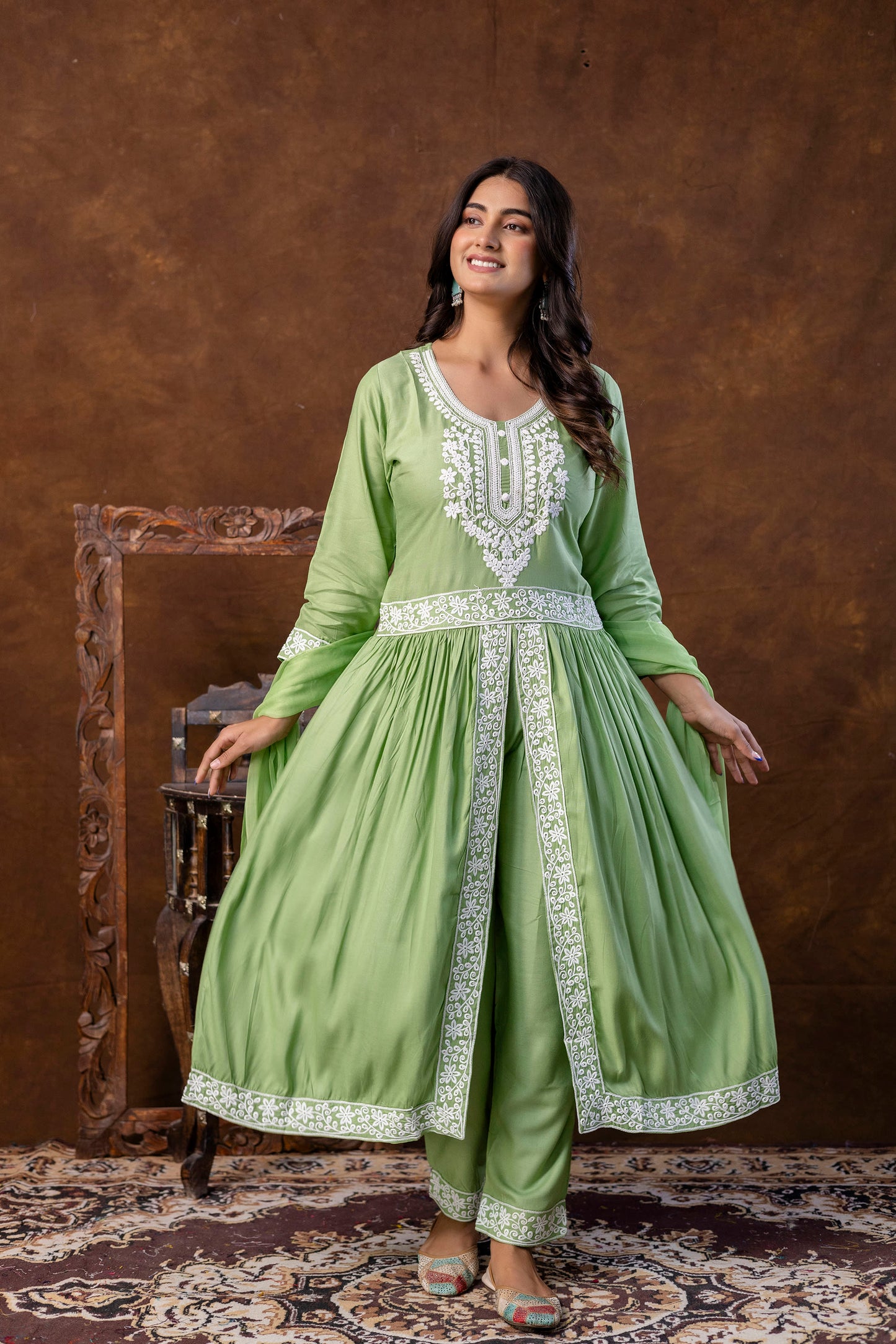 PISTA Women Embroidered Fashionable Printed || Naira Cut Kurta, Pant and Dupatta Set for Wedding, Party & Festivals