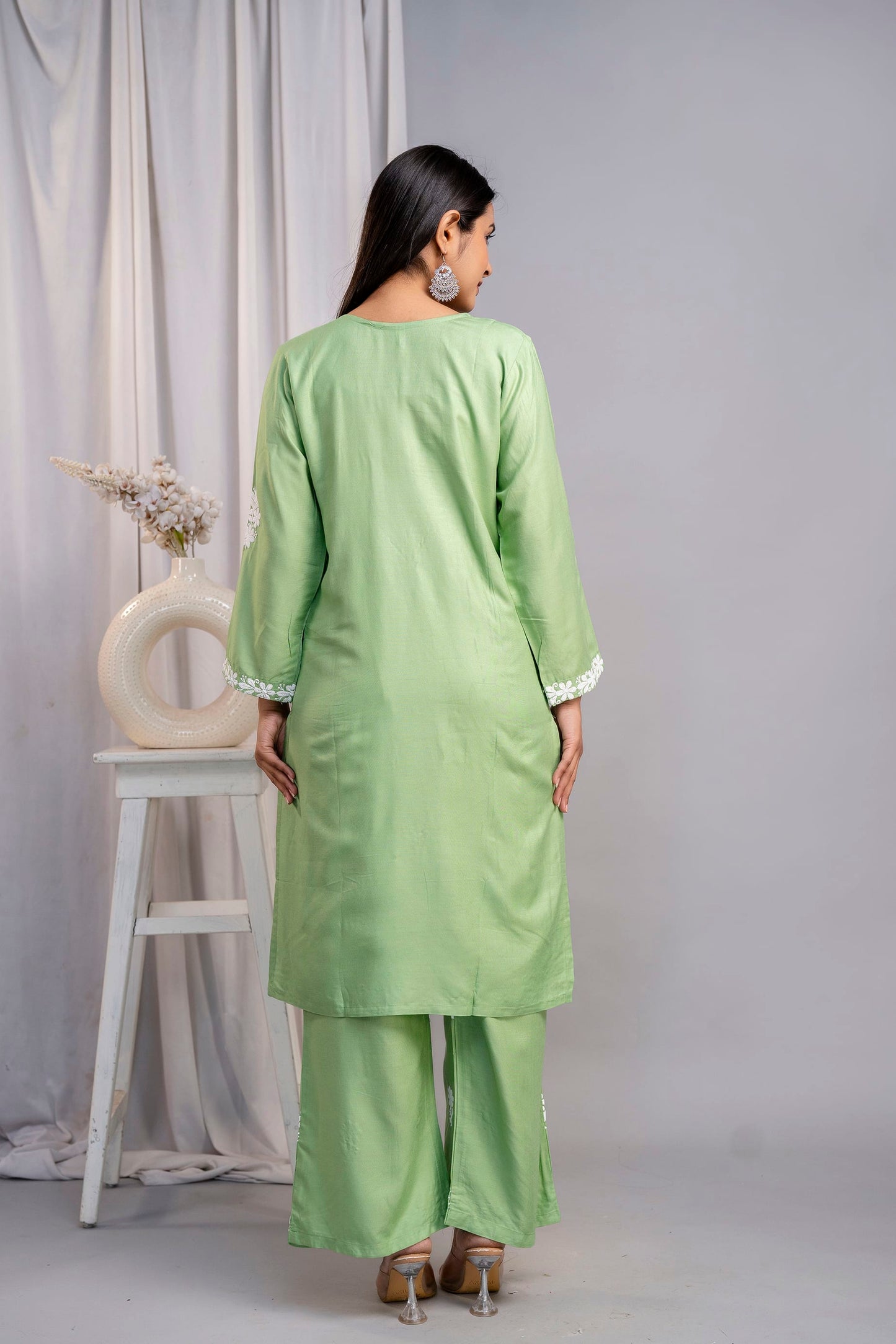 PISTA Women's Exclusive Kurti & Palazzo Set on Pure Rayon Fabric Chikan Suit