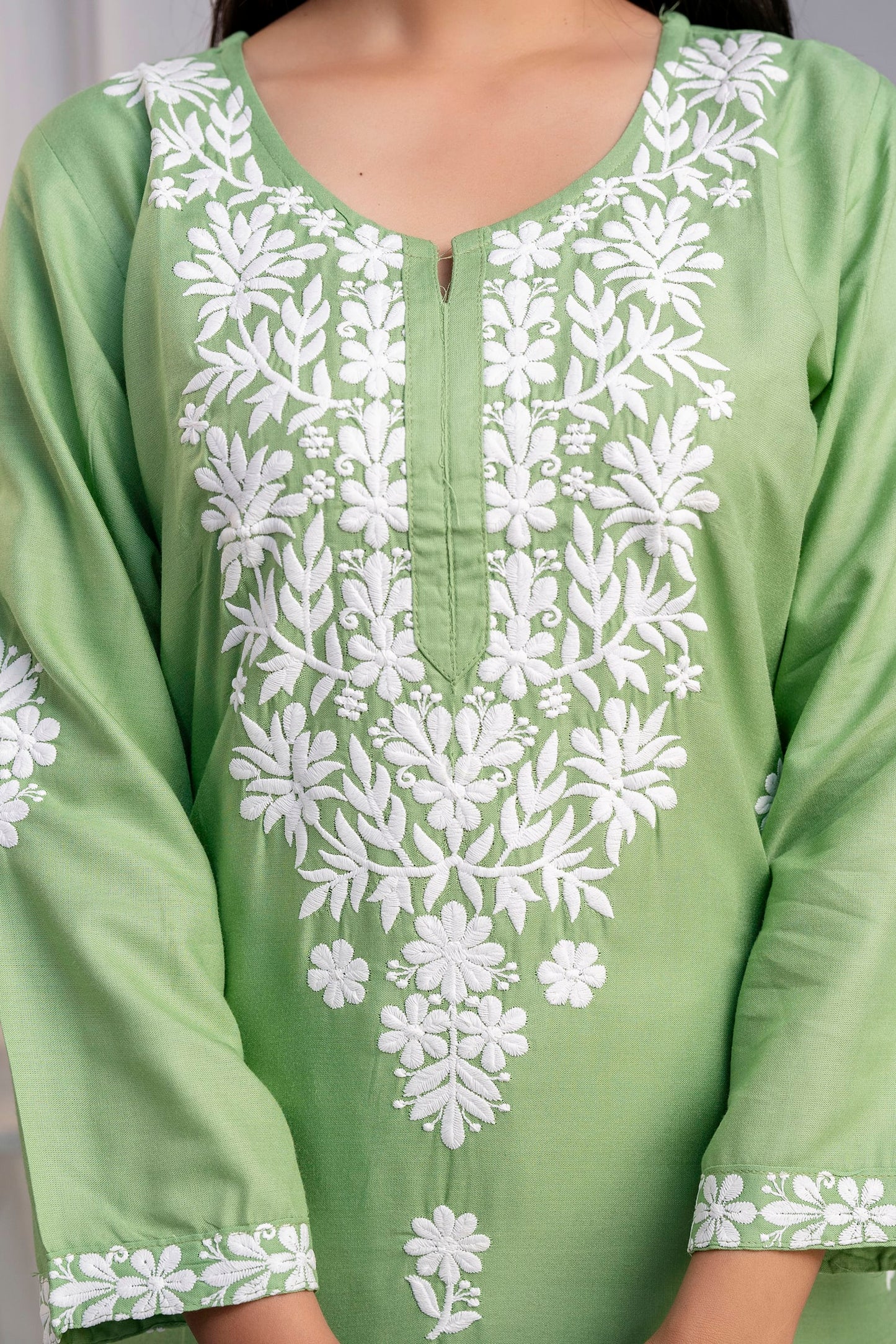 PISTA Women's Exclusive Kurti & Palazzo Set on Pure Rayon Fabric Chikan Suit