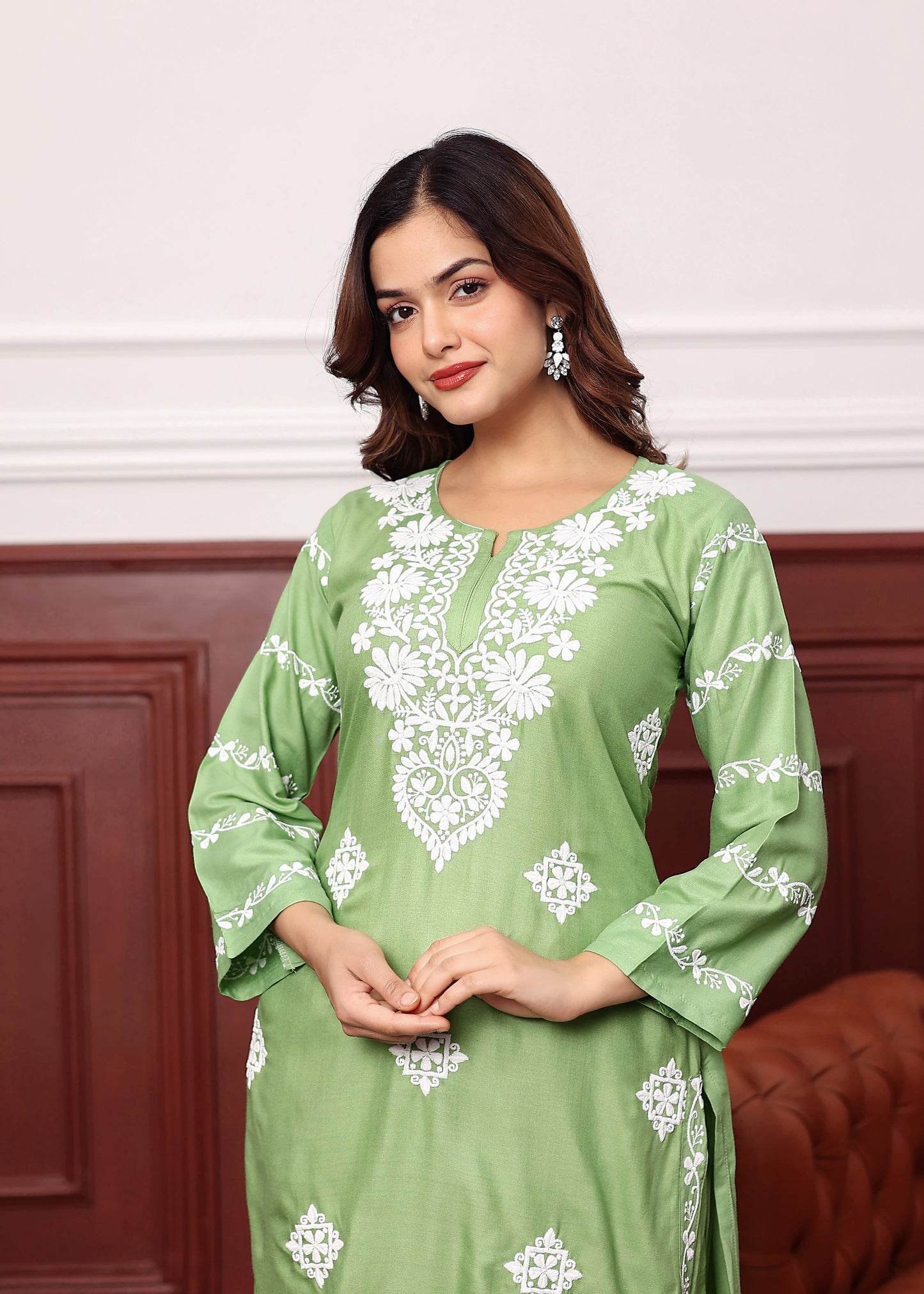 PISTA Women's rayon chikankari work straight kurta palazzo set for women