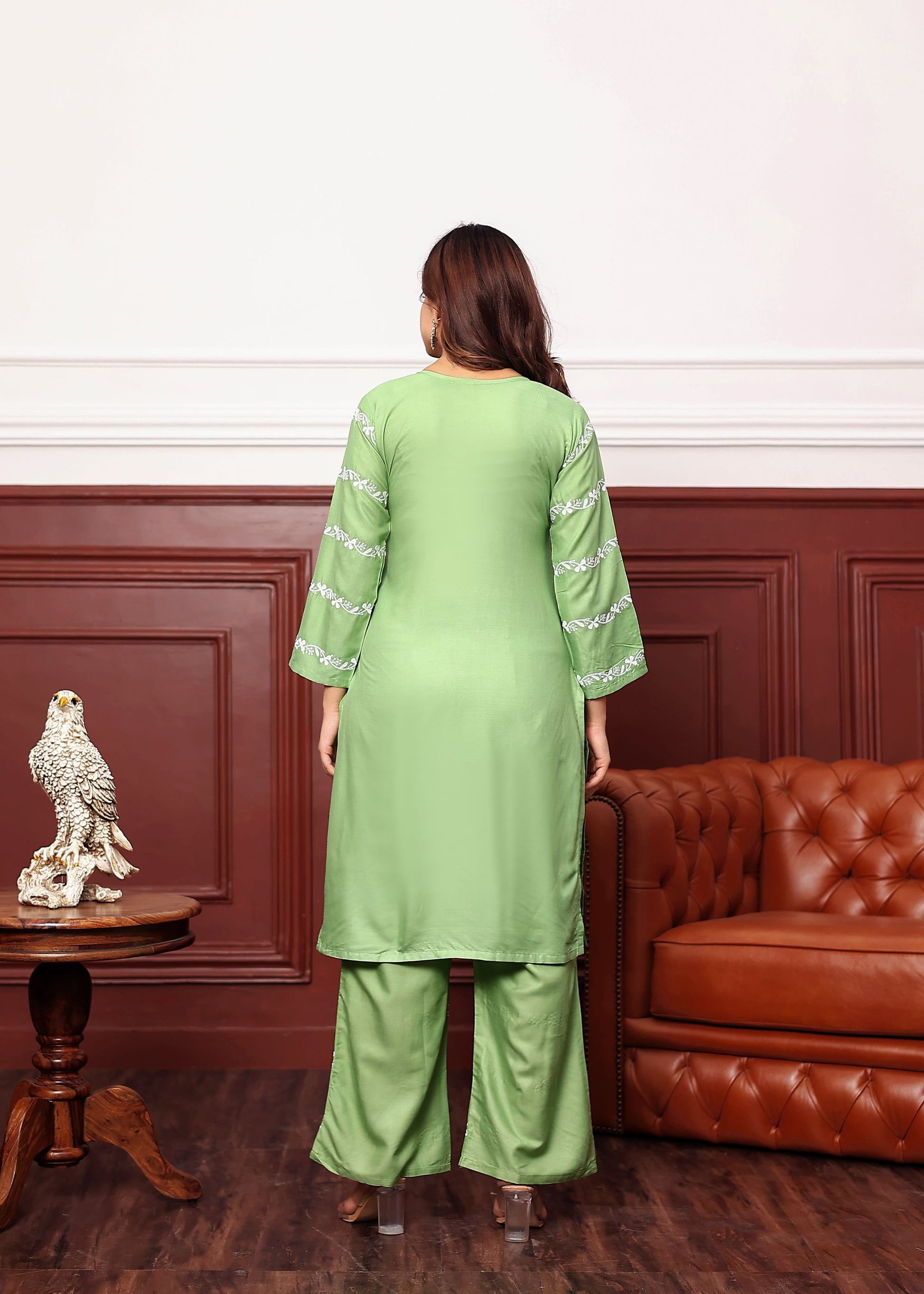 PISTA Women's rayon chikankari work straight kurta palazzo set for women