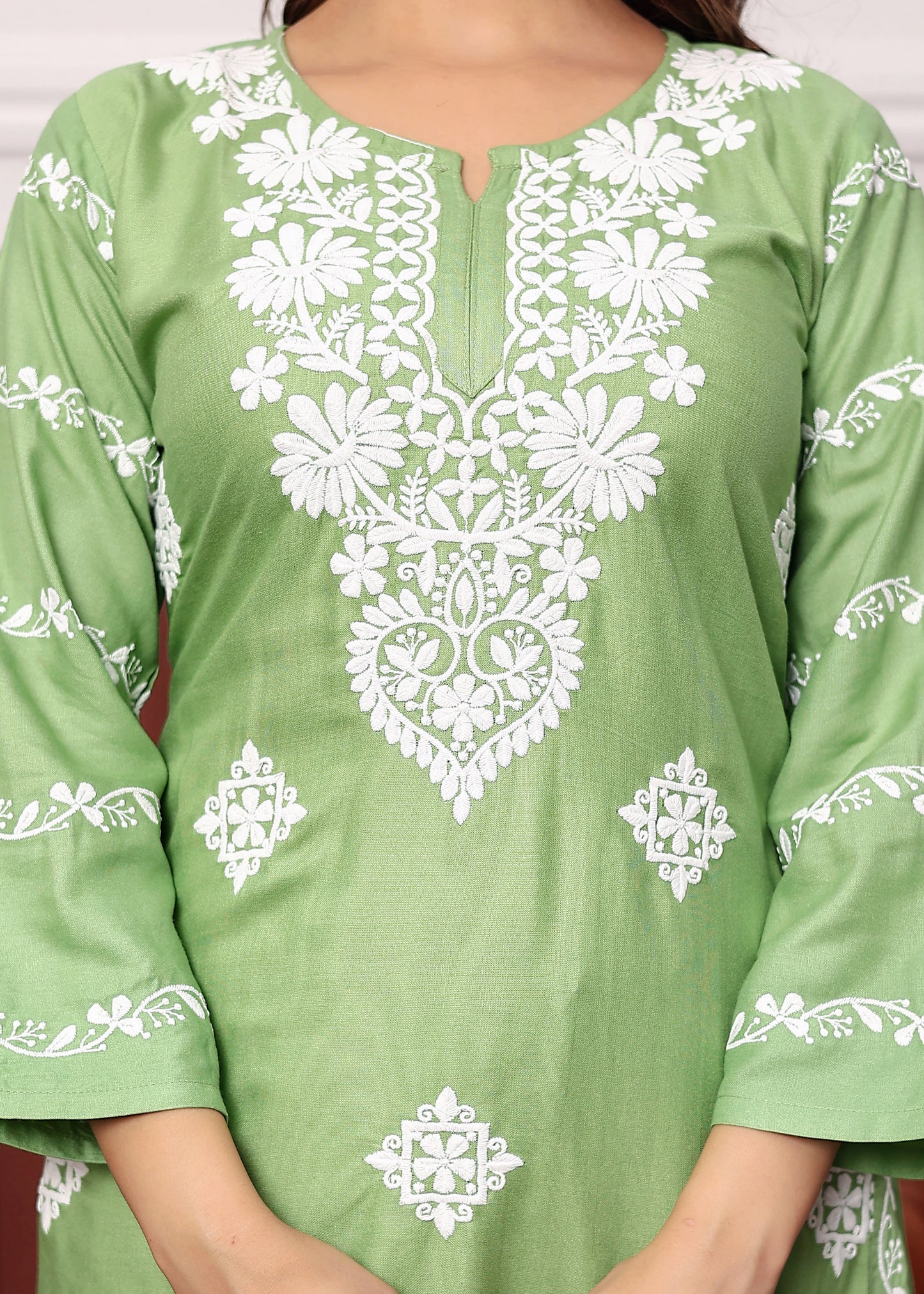 PISTA Women's rayon chikankari work straight kurta palazzo set for women