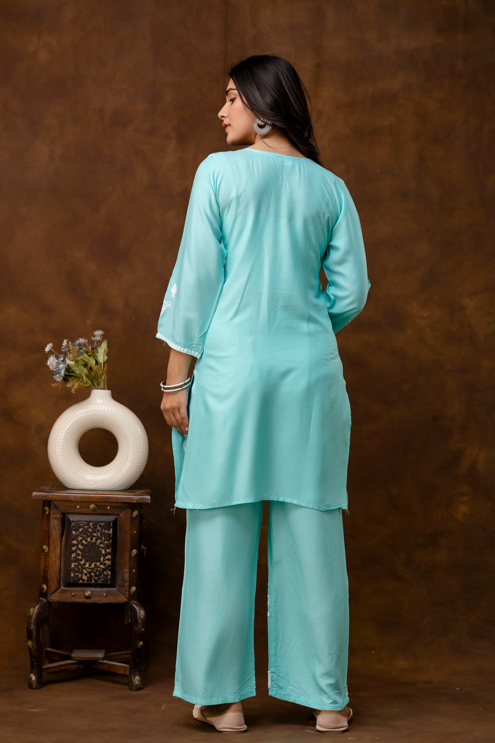 POOL Women Rayon Ethnic Top Plazzo Set