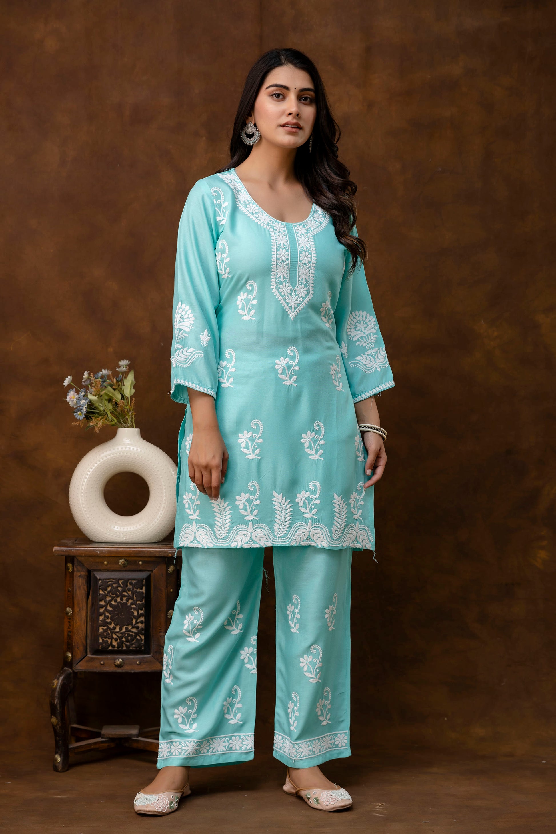 POOL Women Rayon Ethnic Top Plazzo Set