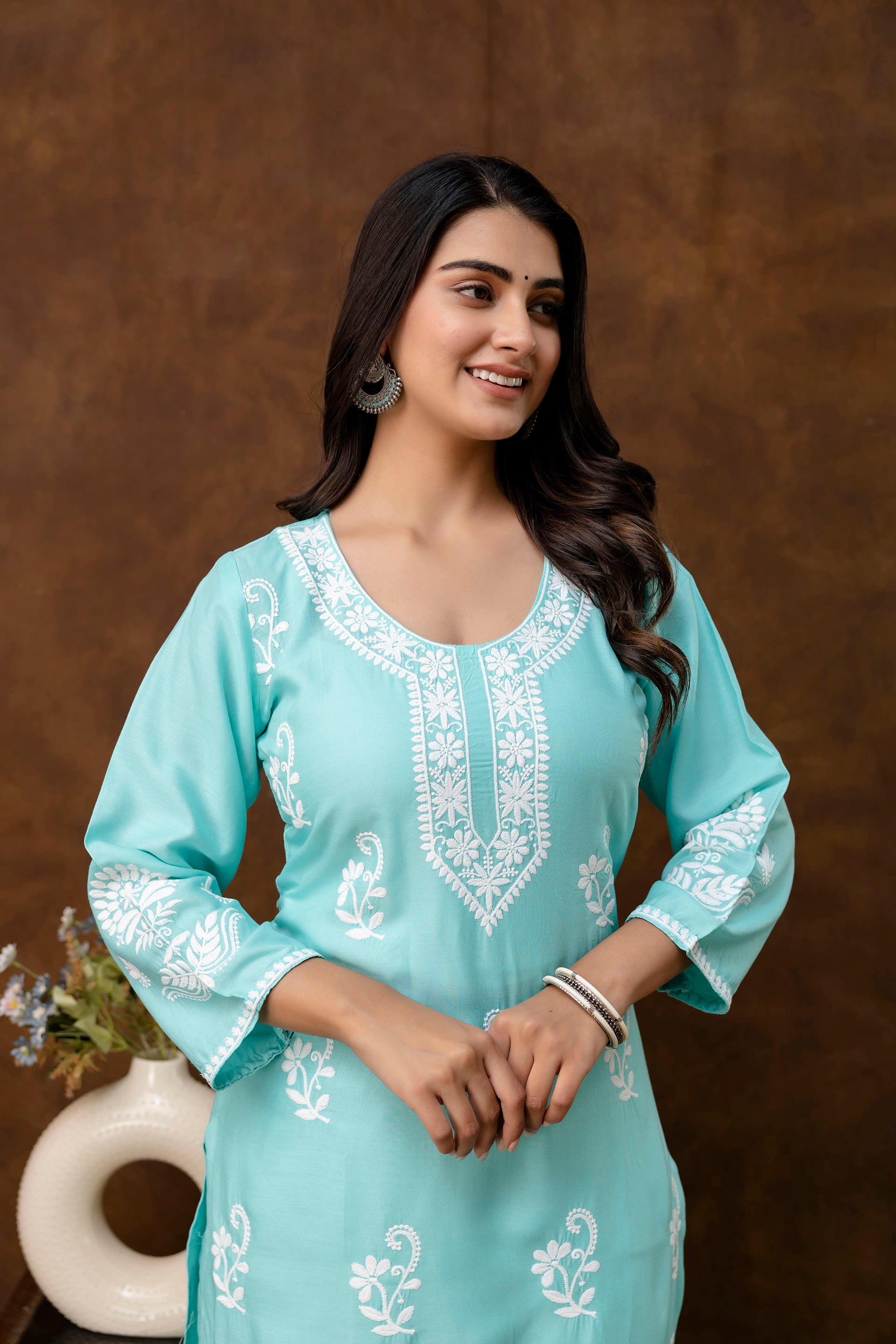 POOL Women Rayon Ethnic Top Plazzo Set