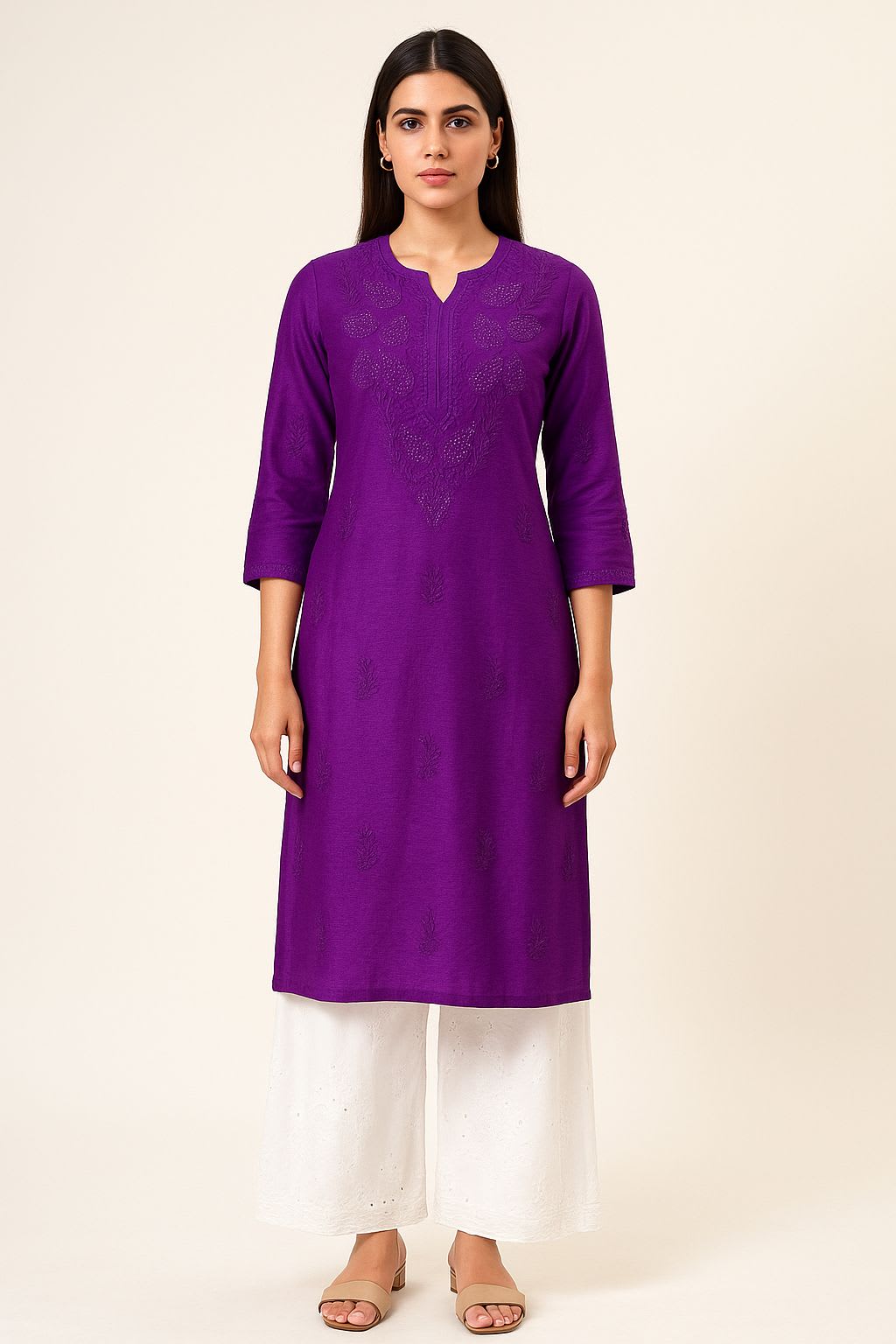 PURPLE Chanderi With Authentic Lucknowi Chikankari & Mukaish Work Suit