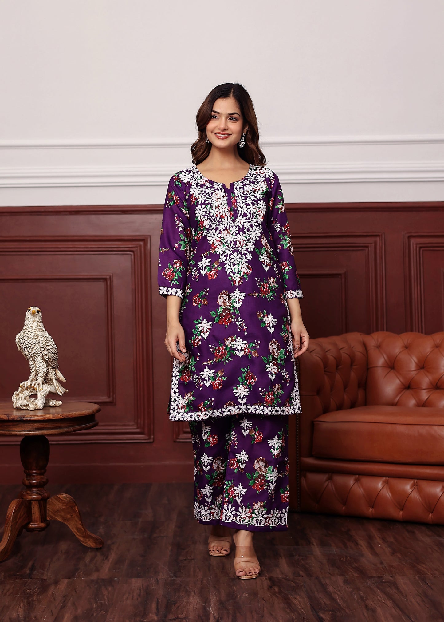 PURPLE New Printed Chikankari Kurti Set for Women