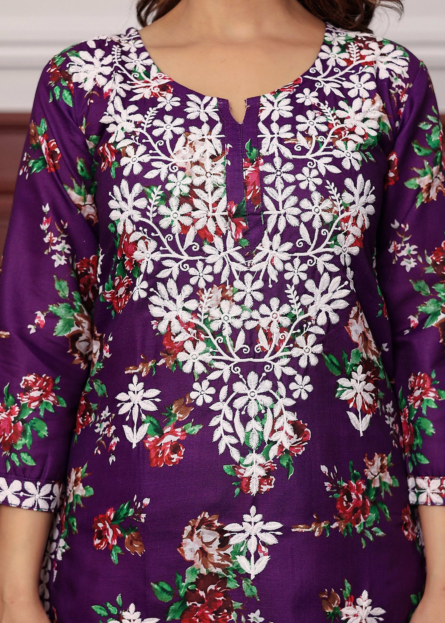 PURPLE New Printed Chikankari Kurti Set for Women