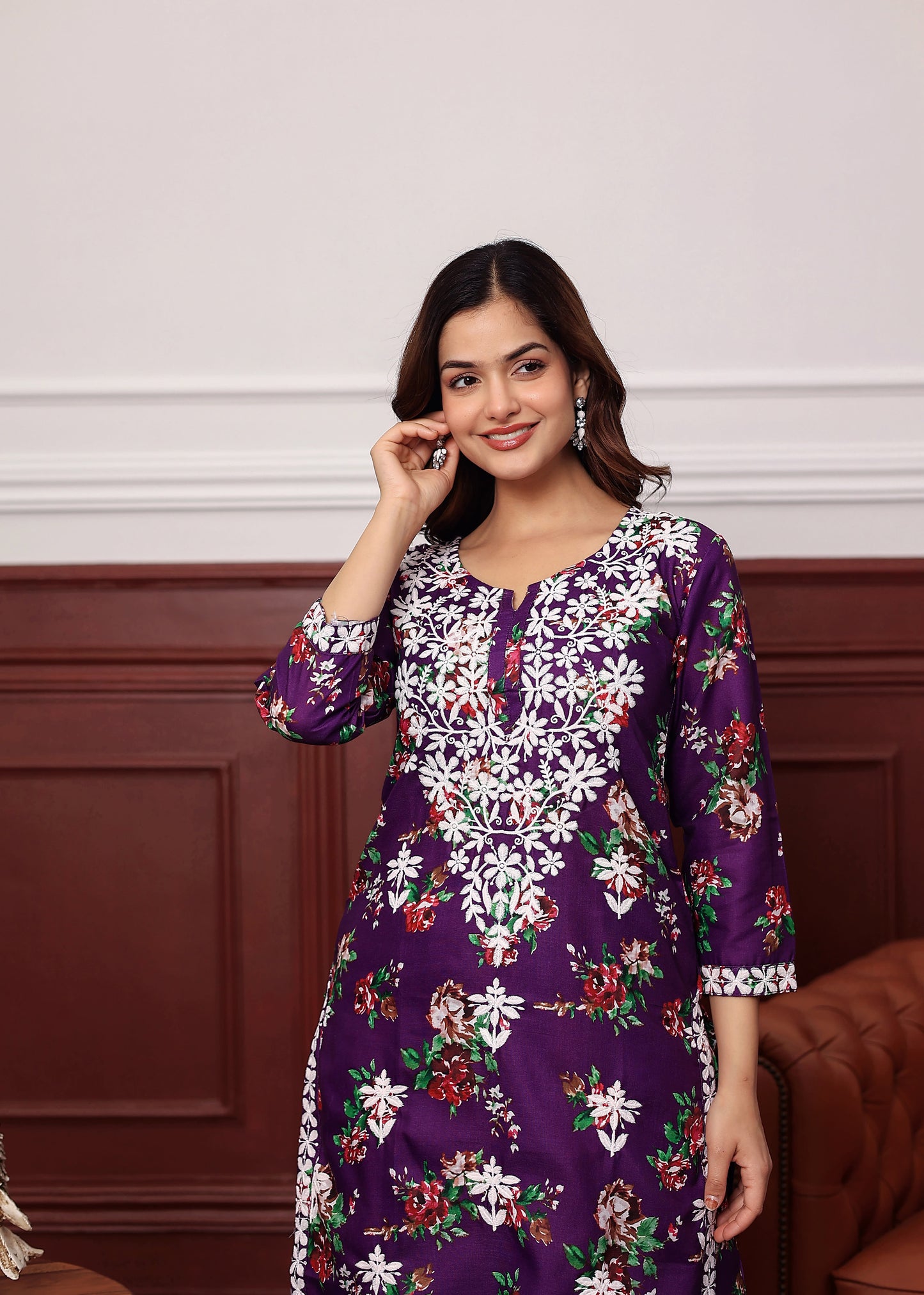 PURPLE New Printed Chikankari Kurti Set for Women