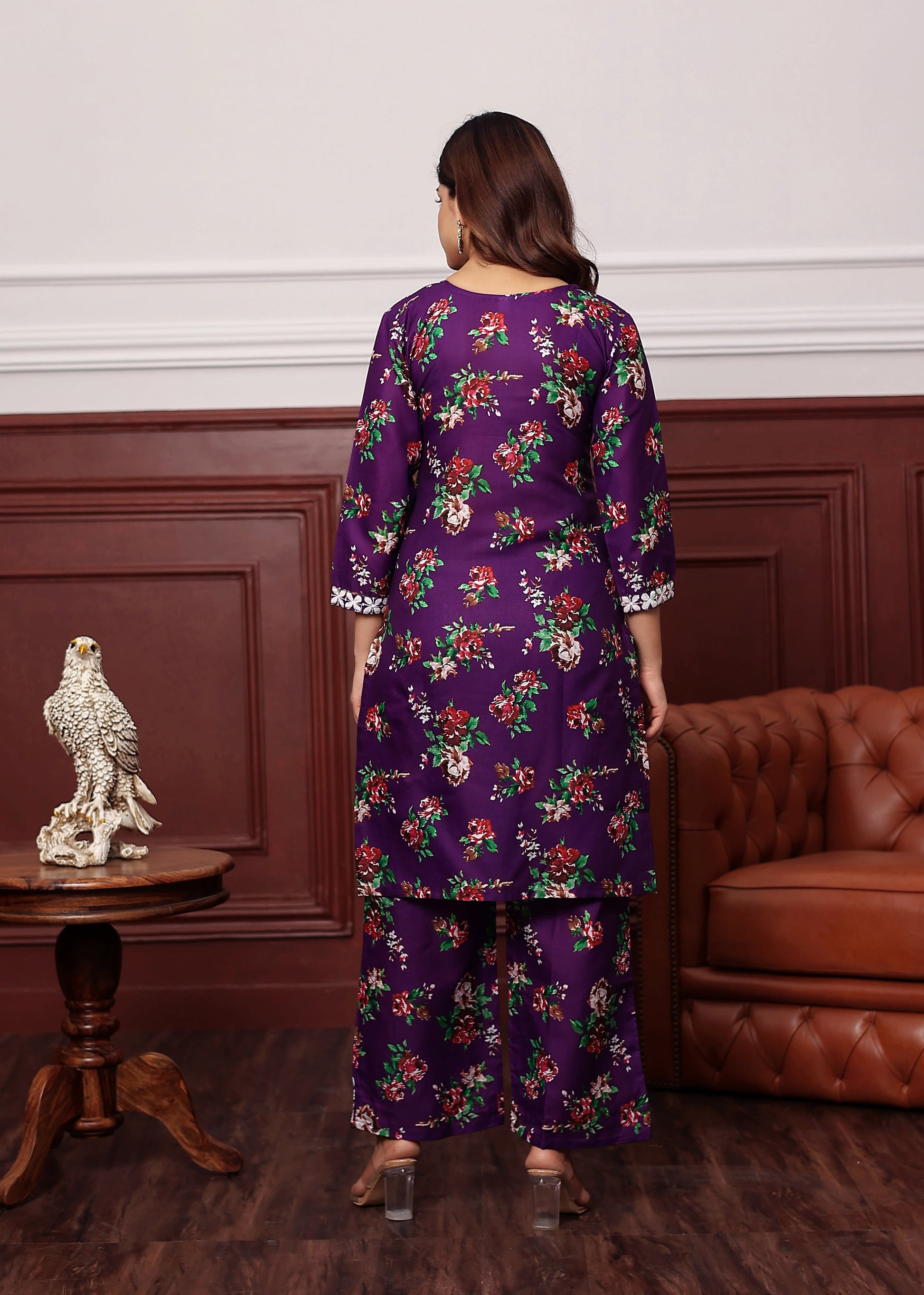 PURPLE New Printed Chikankari Kurti Set for Women