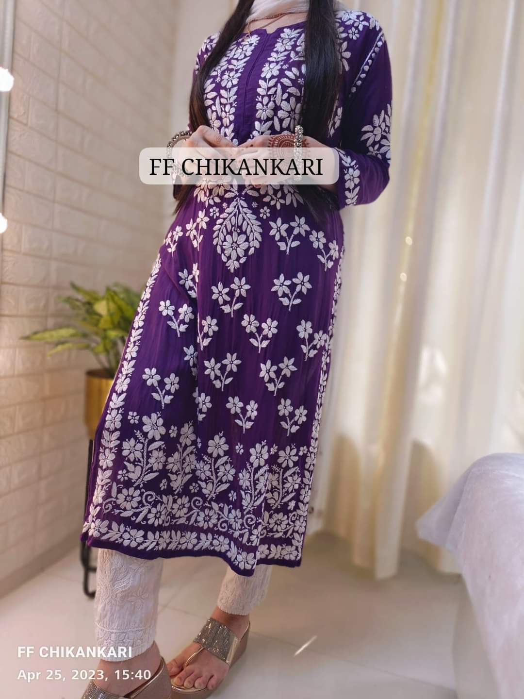 PURPLE Womens Indian Model Kurti Beautiful work Entice Wear
