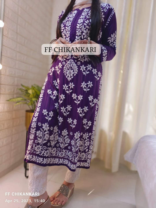 PURPLE Womens Indian Model Kurti Beautiful work Entice Wear