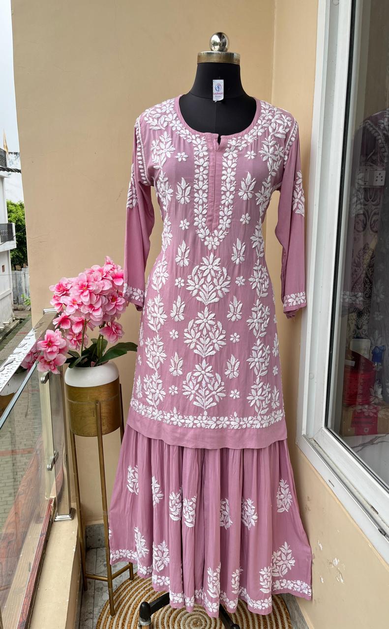 PYAZI Beautiful Chikankari modal kurti garara set