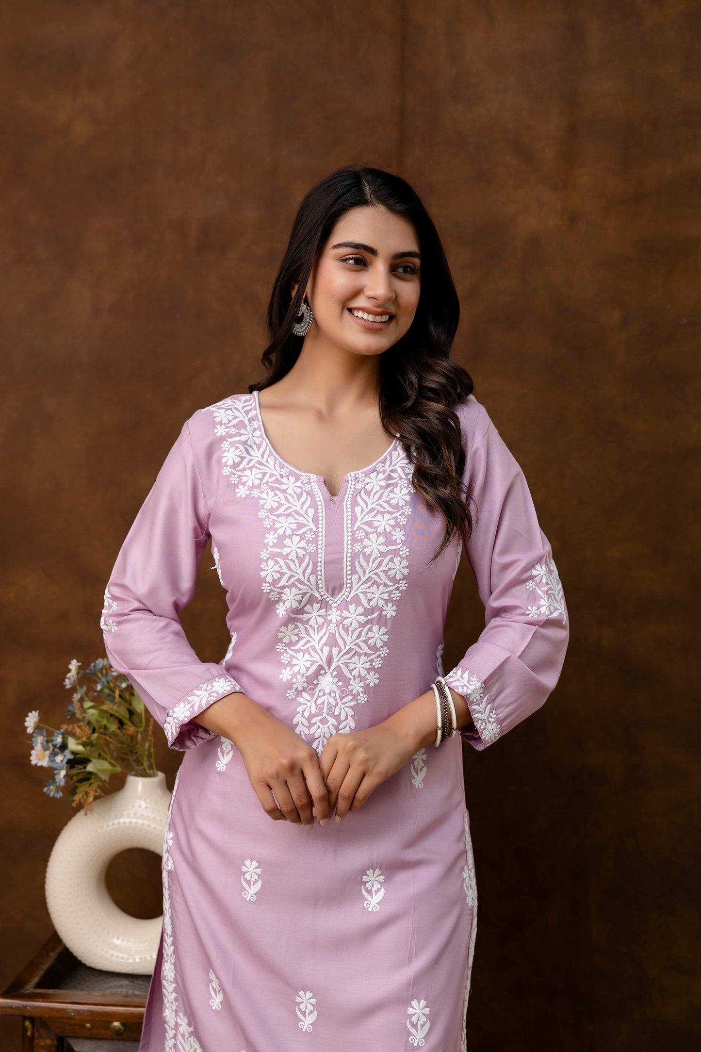 PYAZI Women Embroidered Straight Kurta & Palazzos Set
