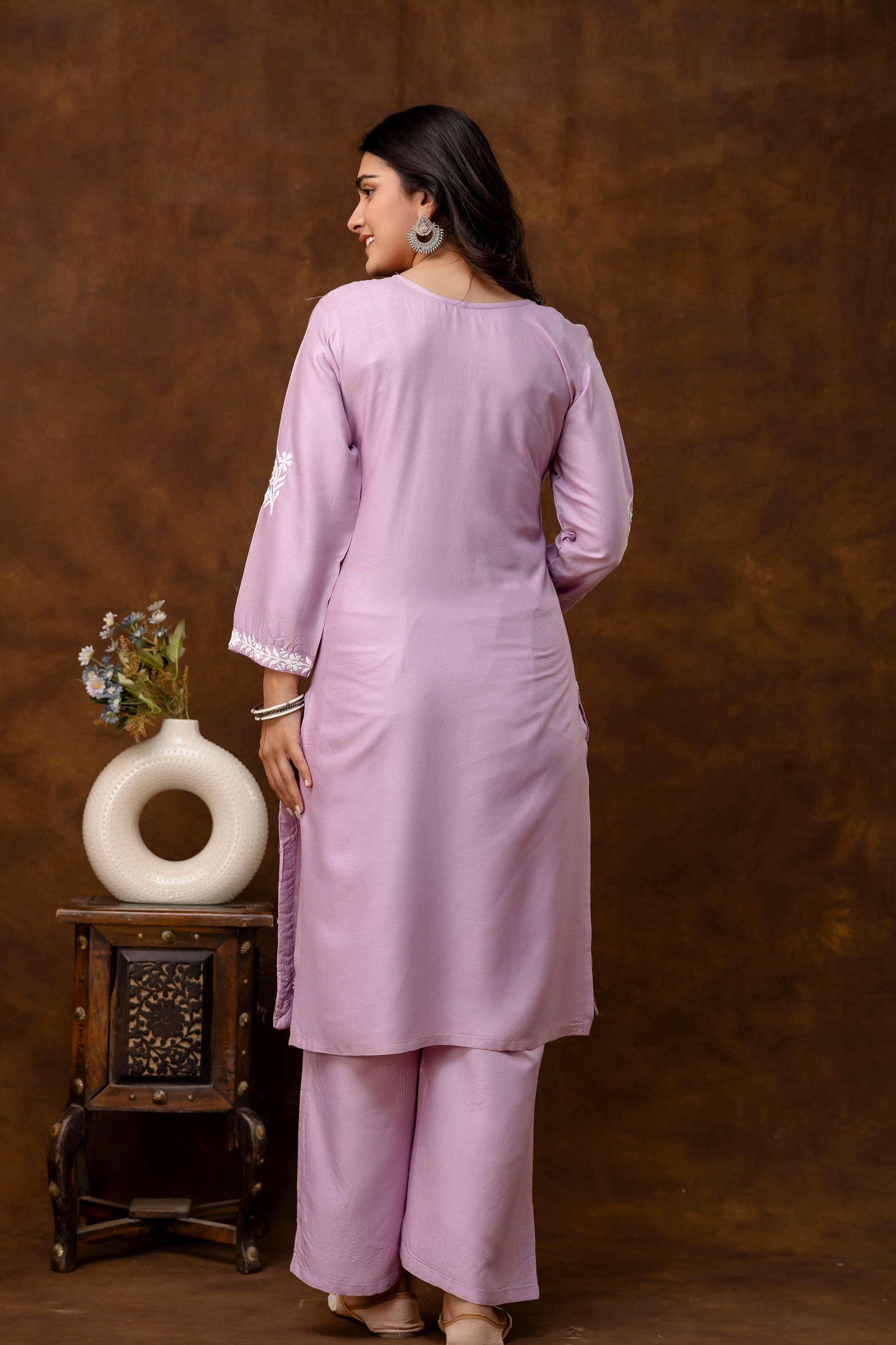 PYAZI Women Embroidered Straight Kurta & Palazzos Set