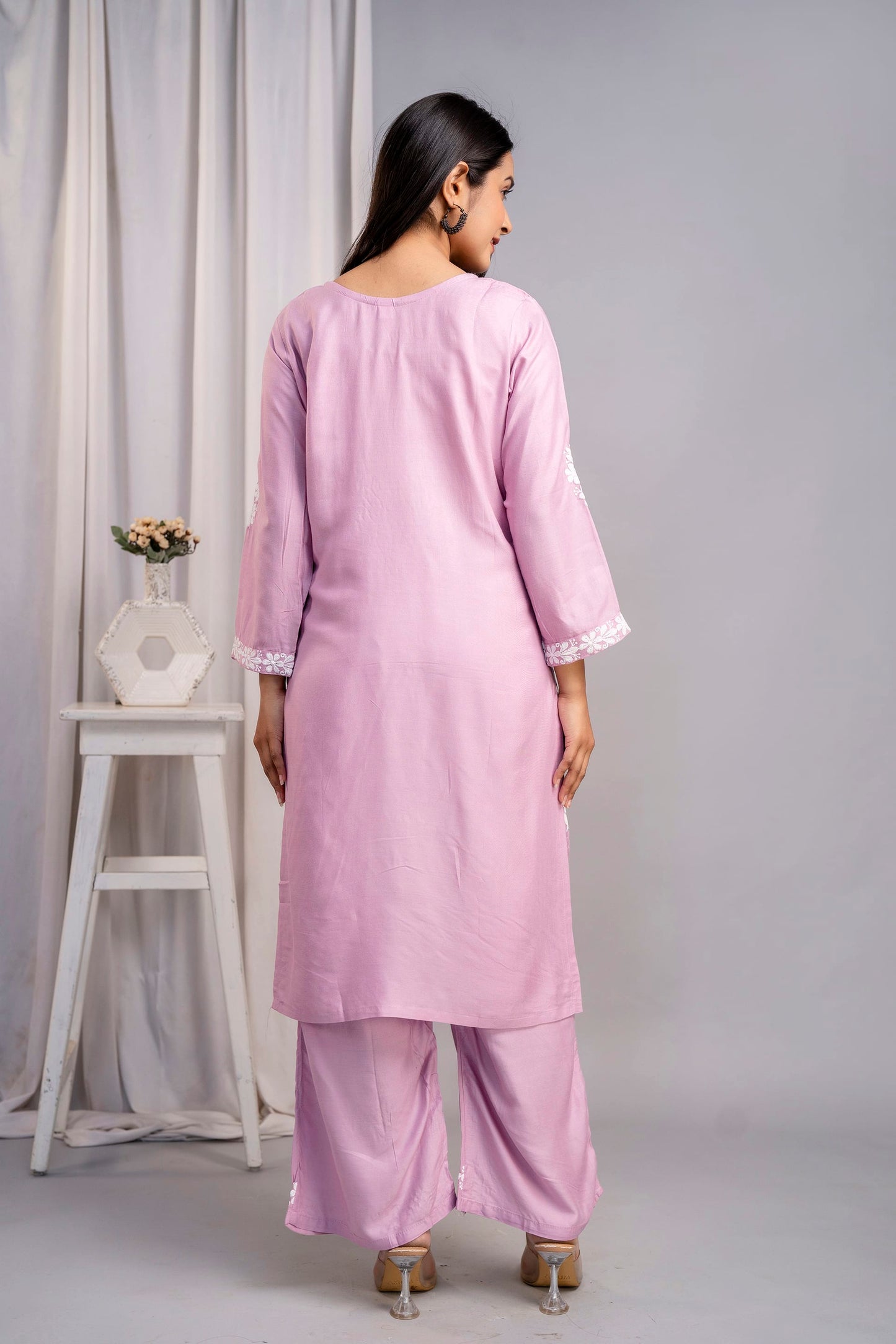 PYAZI Women's Exclusive Kurti & Palazzo Set on Pure Rayon Fabric Chikan Suit