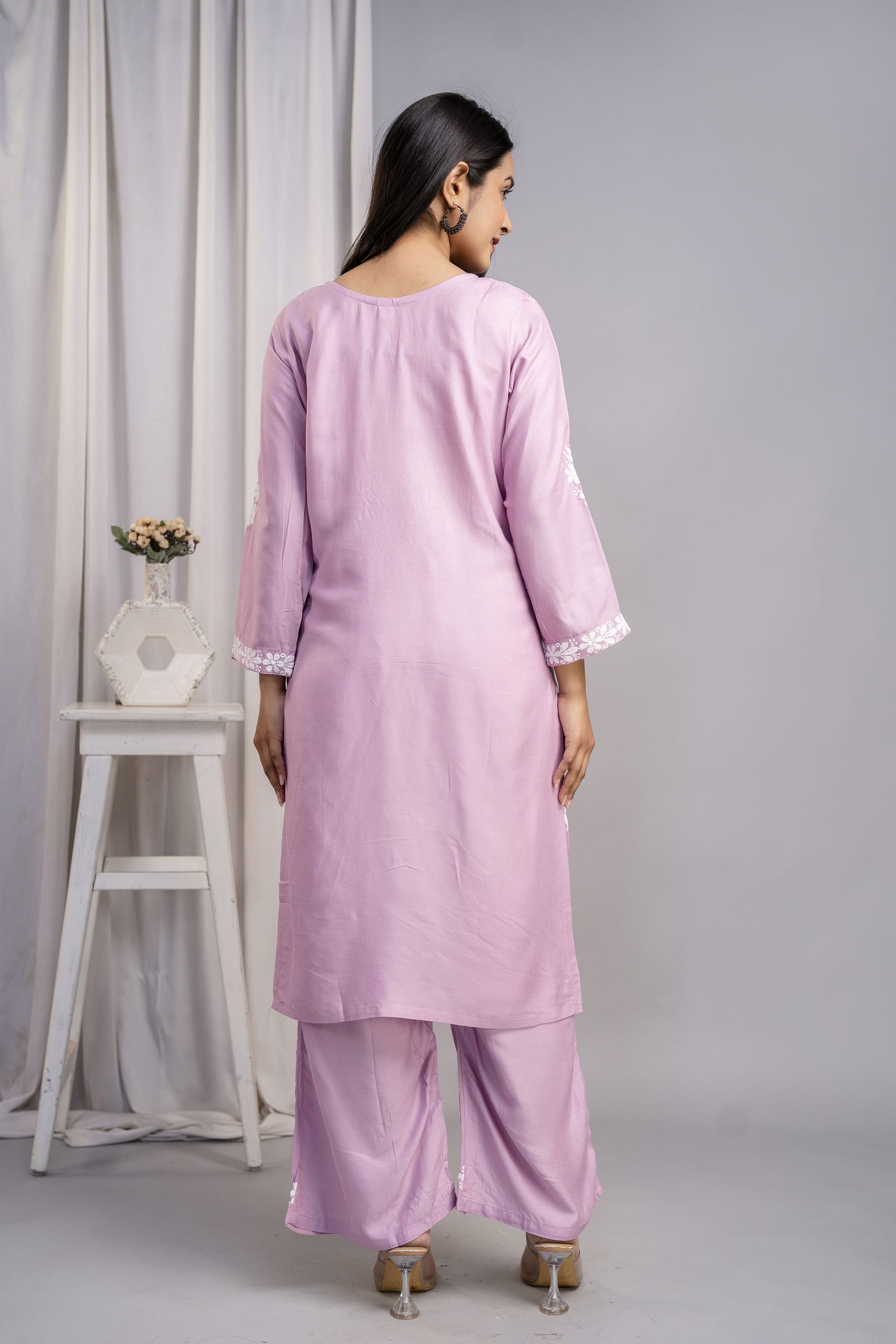 PYAZI Women's Exclusive Kurti & Palazzo Set on Pure Rayon Fabric Chikan Suit