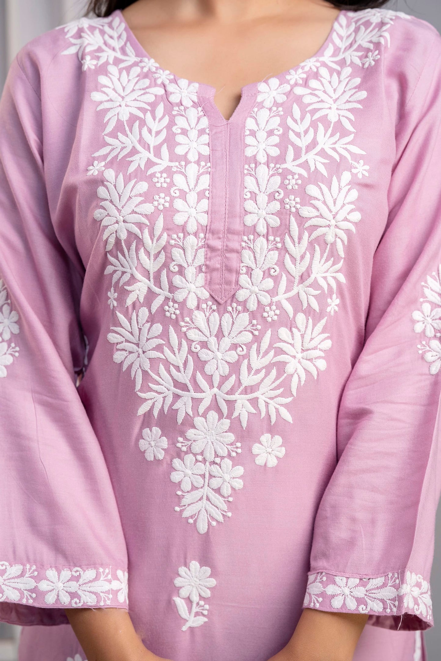 PYAZI Women's Exclusive Kurti & Palazzo Set on Pure Rayon Fabric Chikan Suit