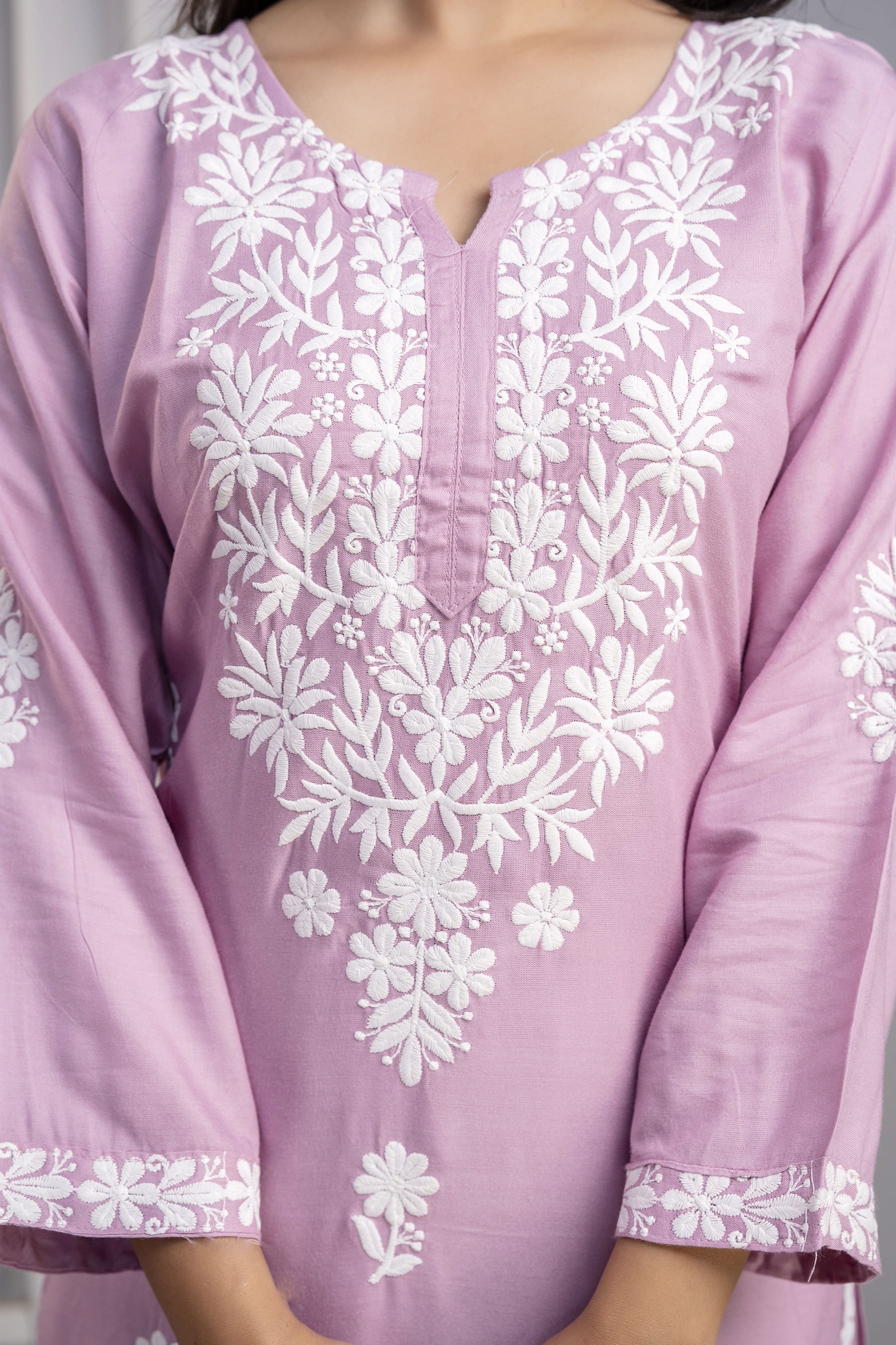 PYAZI Women's Exclusive Kurti & Palazzo Set on Pure Rayon Fabric Chikan Suit