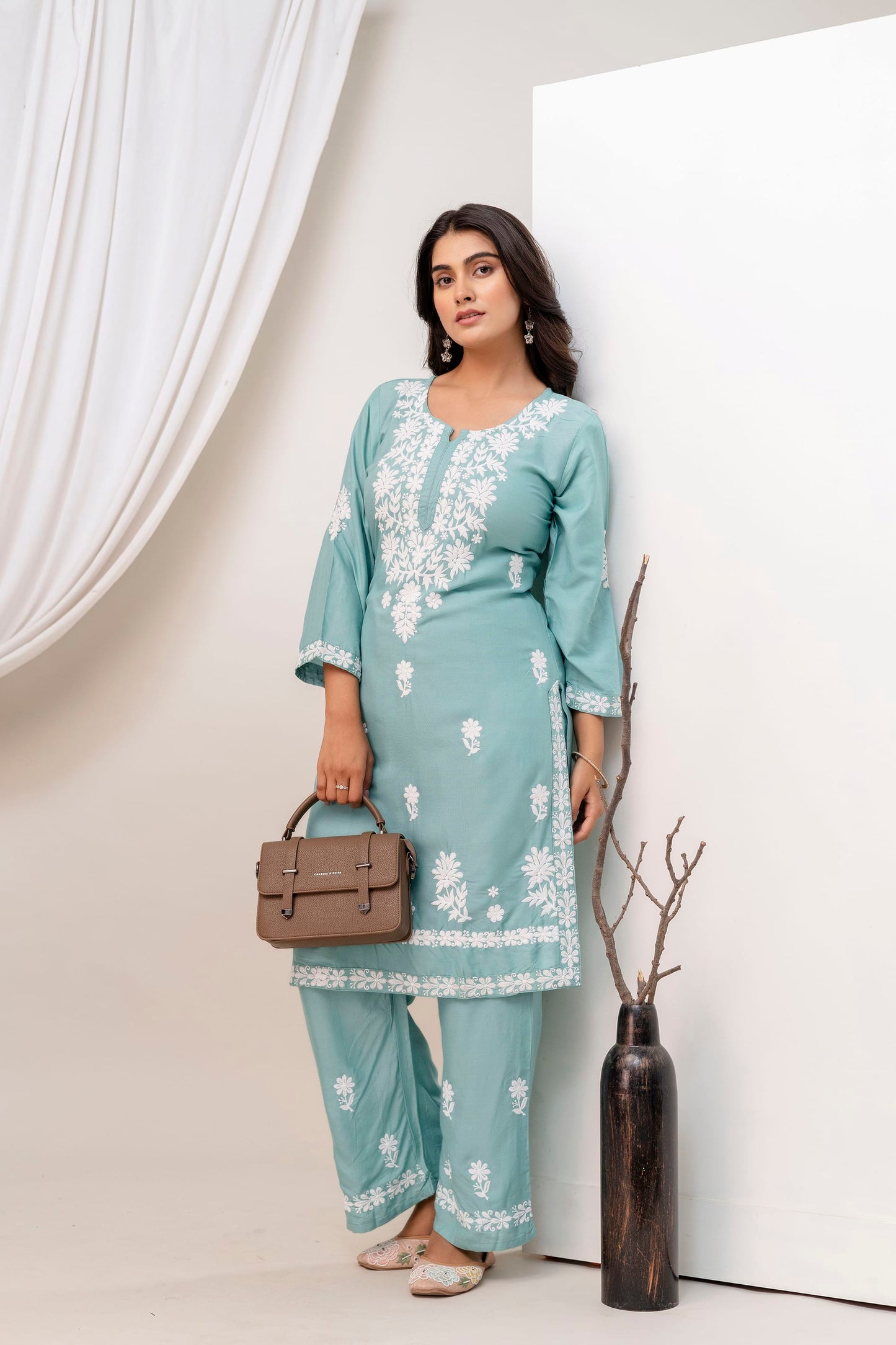 RAMA GREEN Beautiful Embroidered Chikankari Kurta Set