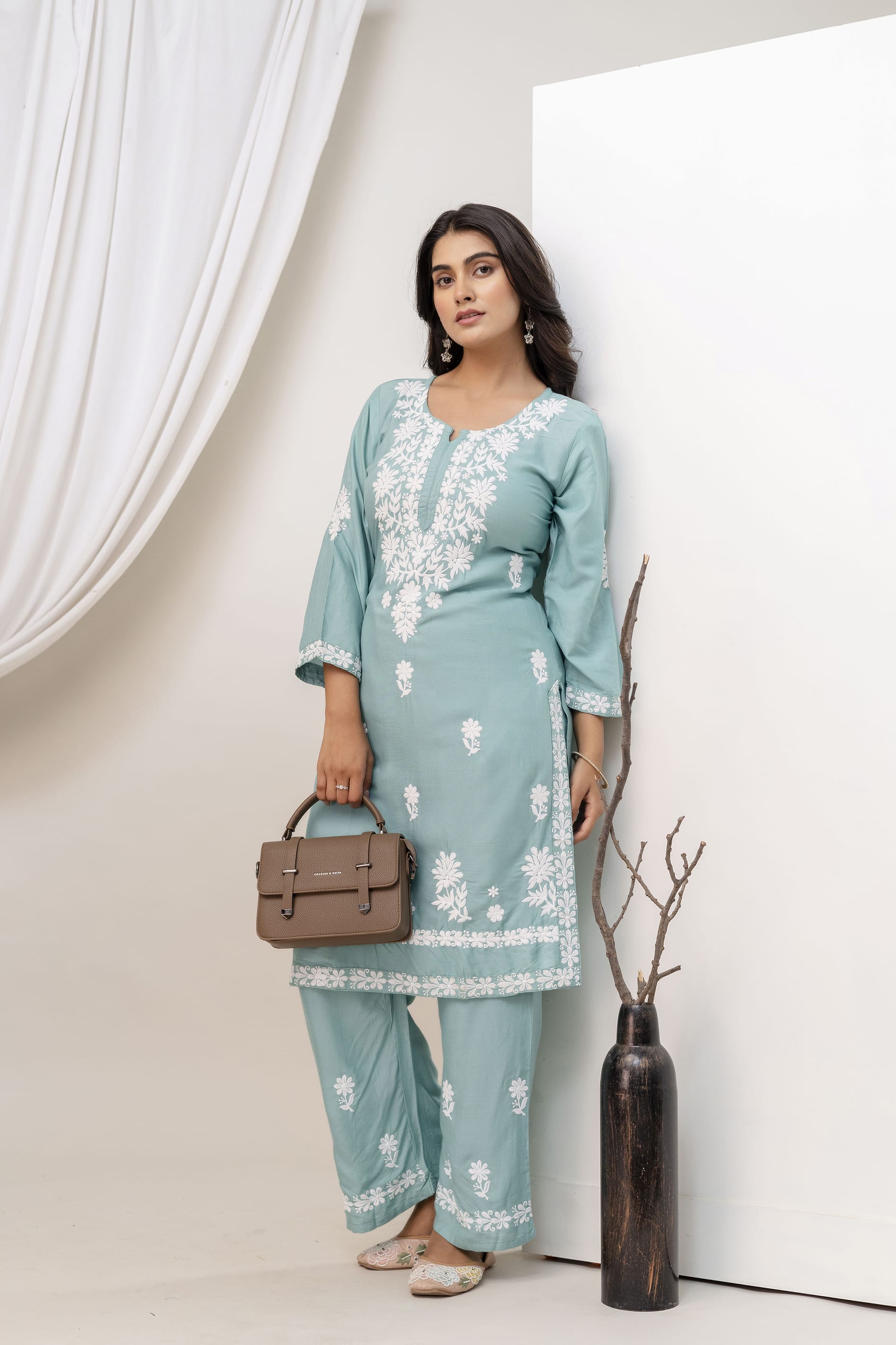 RAMA GREEN Beautiful Embroidered Chikankari Kurta Set