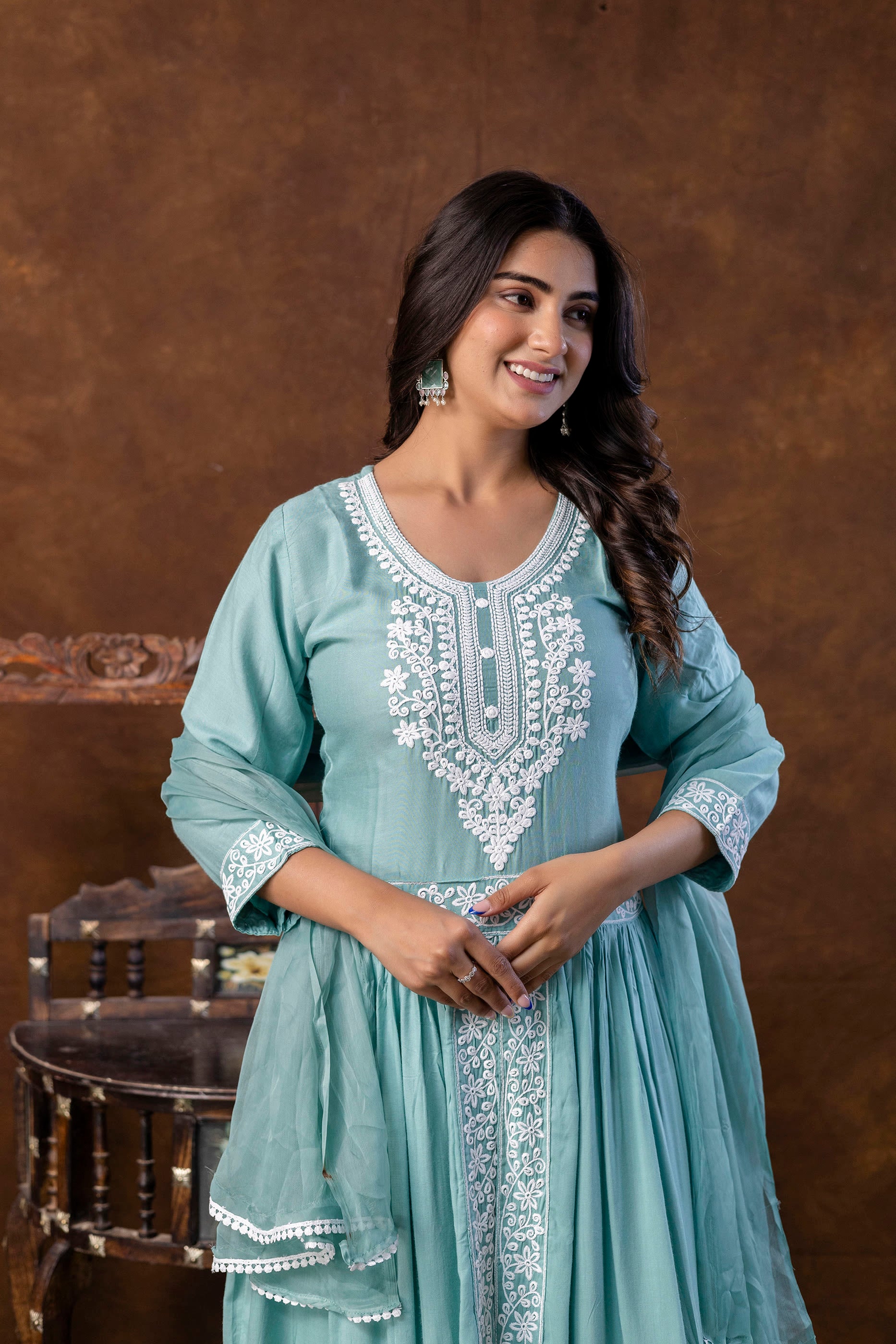 RAMA GREEN Women Embroidered Fashionable Printed || Naira Cut Kurta, Pant and Dupatta Set for Wedding, Party & Festivals